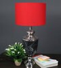 Troffy Black Red Fabric Shade Table Lamp with Black & Nickel Base