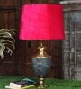 Troffy Black Table Lamp with Frustum shaped Pink colour Lampshade
