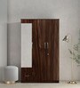 Trois 3 Door Wardrobe in Dark Walnut Finish with Mirror