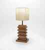 Truffle Brown Wooden Table Lamp with Beige Fabric Lampshade