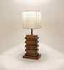 Truffle Brown Wooden Table Lamp with Beige Fabric Lampshade