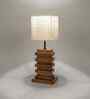 Truffle Brown Wooden Table Lamp with Beige Fabric Lampshade