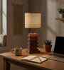 Truffle Brown Wooden Table Lamp with Beige Fabric Lampshade