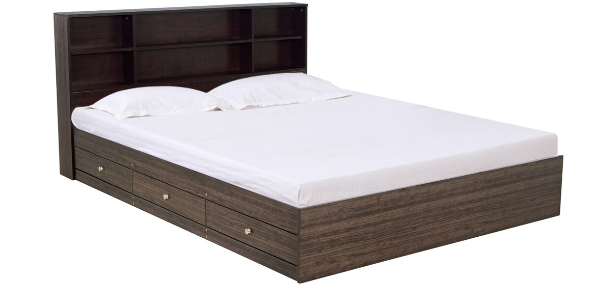 Buy Tsukiko Queen Size Bed with Storage in Walnut Finish Mintwud by