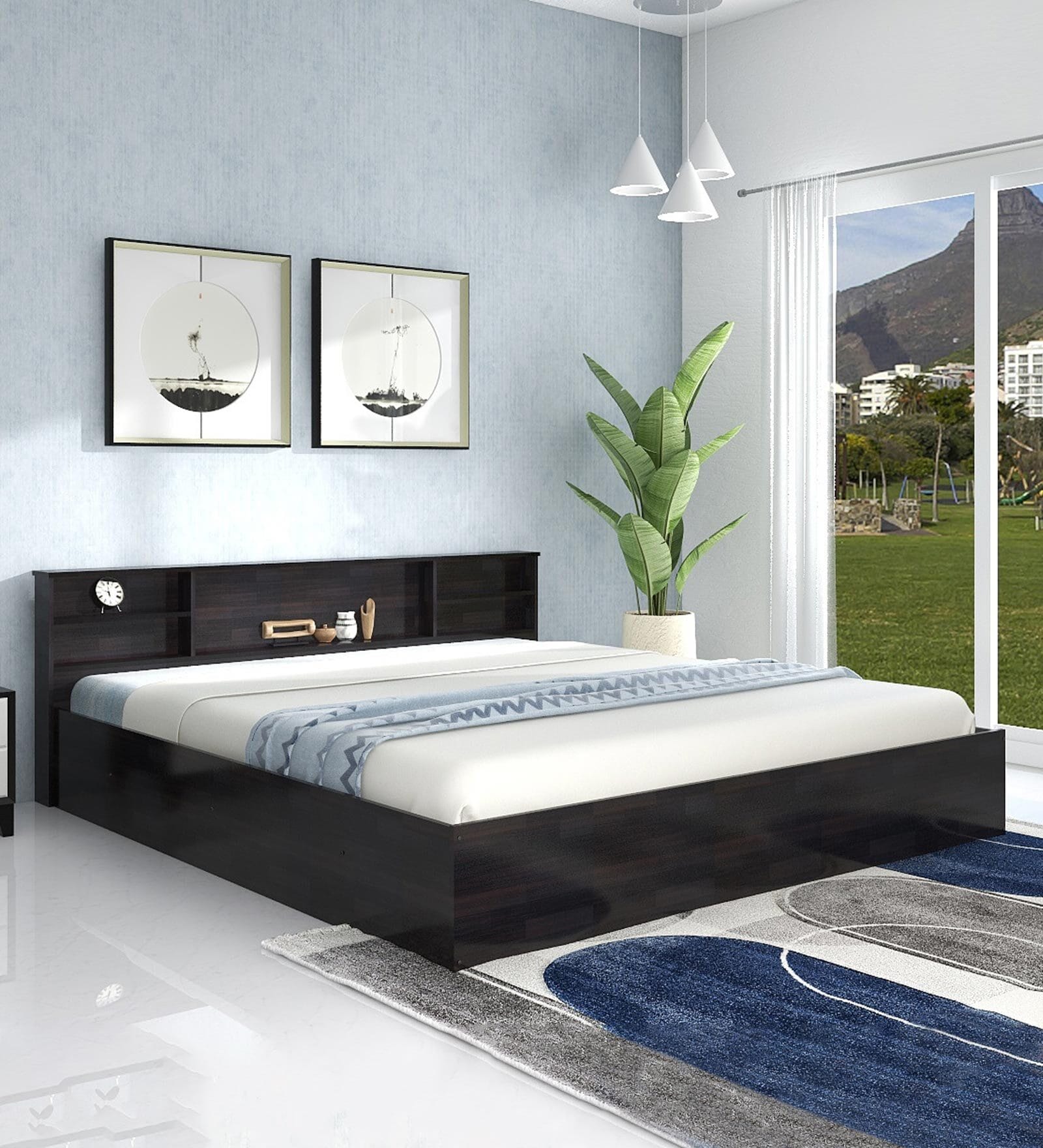 Tsukiko Queen Size Bed in Wenge Finish with Storage