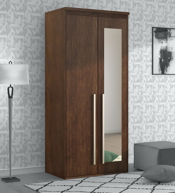 Buy Tsubaki 2 Door Wardrobe With Mirror In Brown Finish By Mintwud
