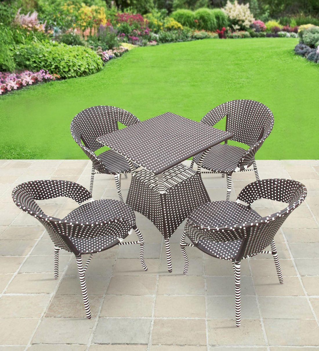 Buy Tuffy 4 Seater Outdoor Dining Set in Brown Colour by Zecado Online