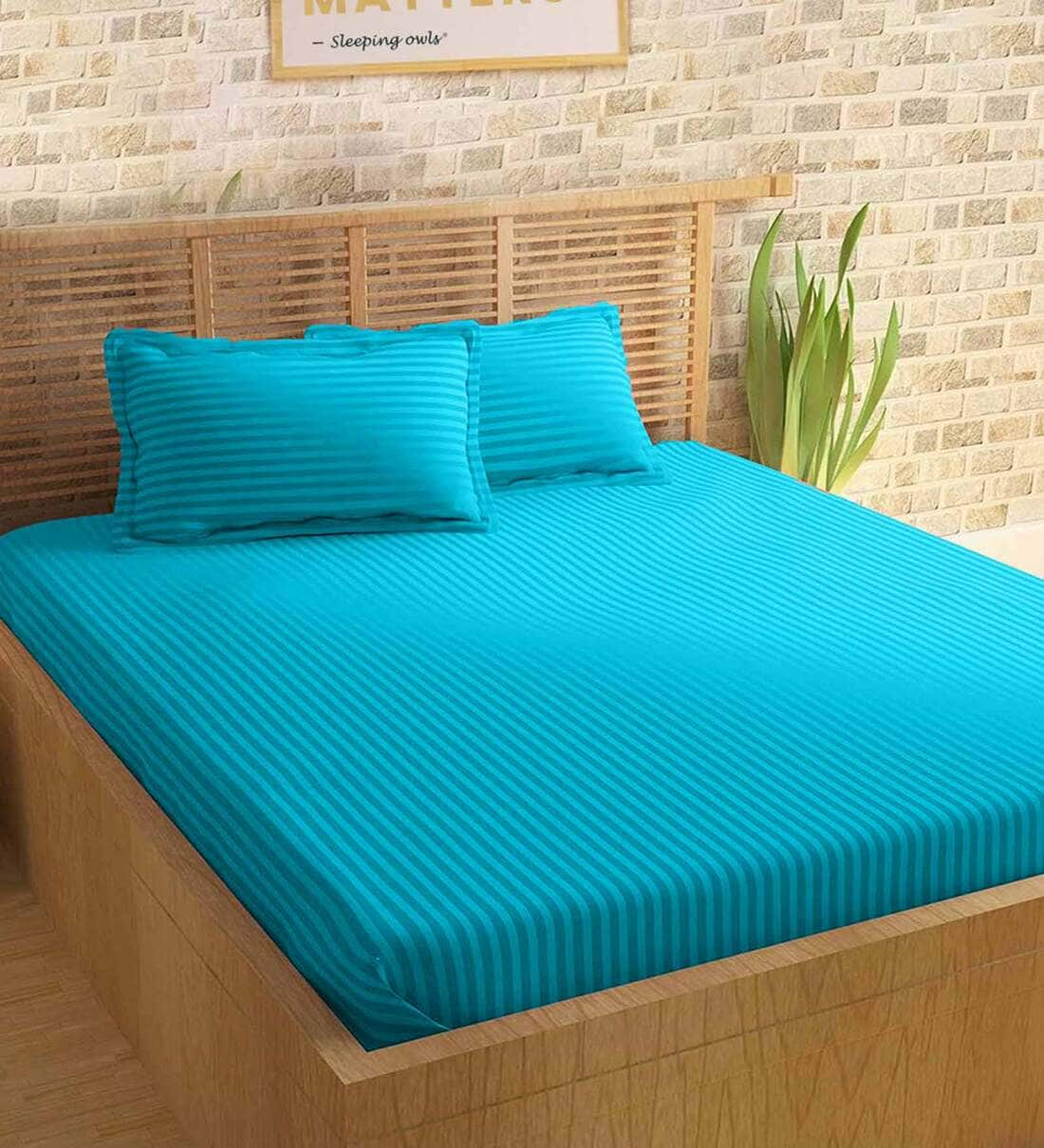 Buy Turquoise Blue Geometric 210 TC 100% Cotton 1 Double King Size ...