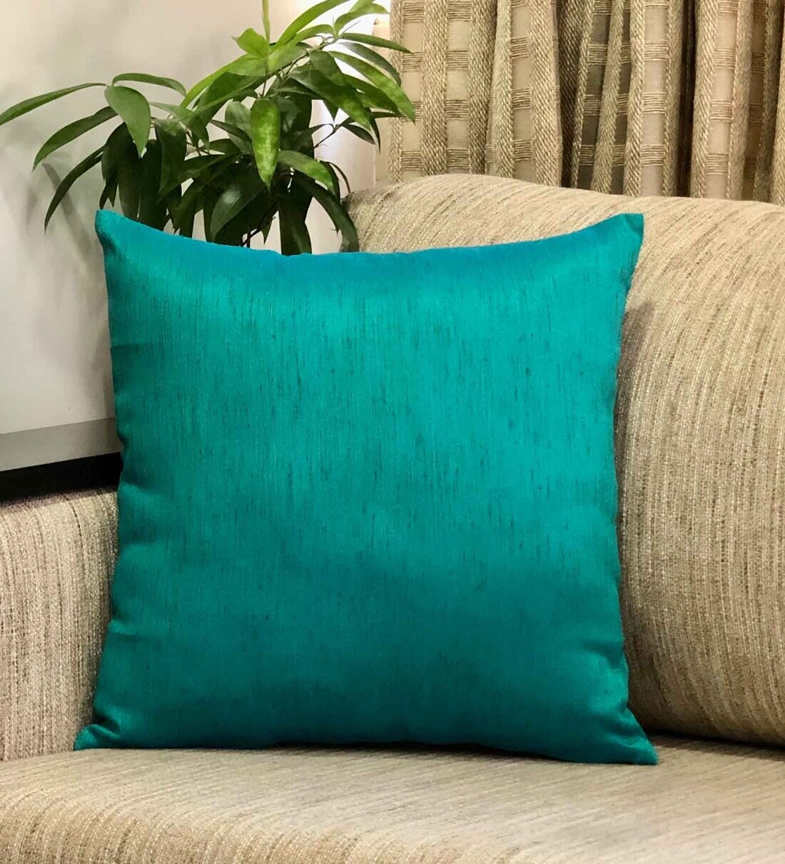 Buy Turquoise Blue Solid Polyester 16x16 Inch 1 Cushion Cover by
