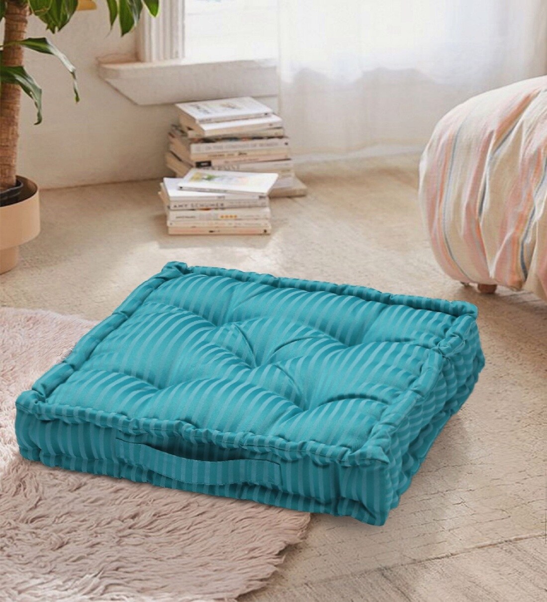 Buy Turquoise Striped Polyester 20x20 Inches Floor Cushion by S9home