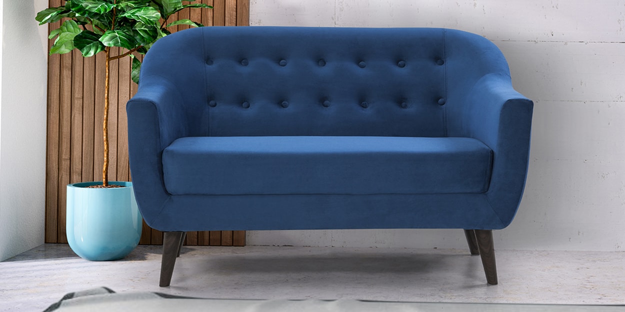 Buy Tuft 2 Seater Sofa in Blue Colour By HomeTown Online MidCentury