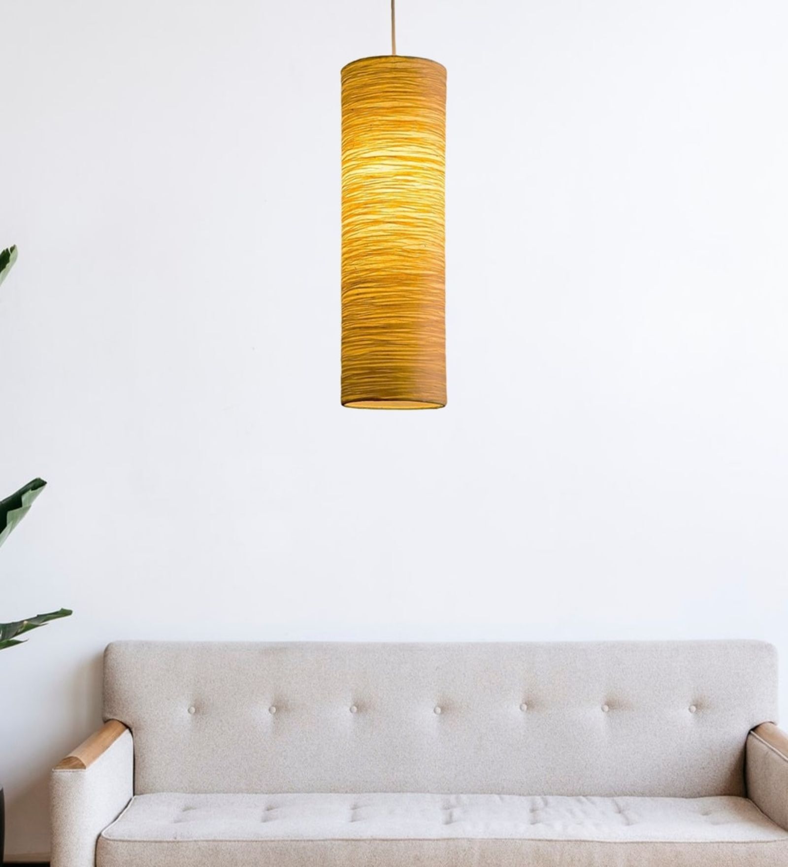 Tube (Small) Stainless Steel & Crushed Lokta Pendant Hanging Light