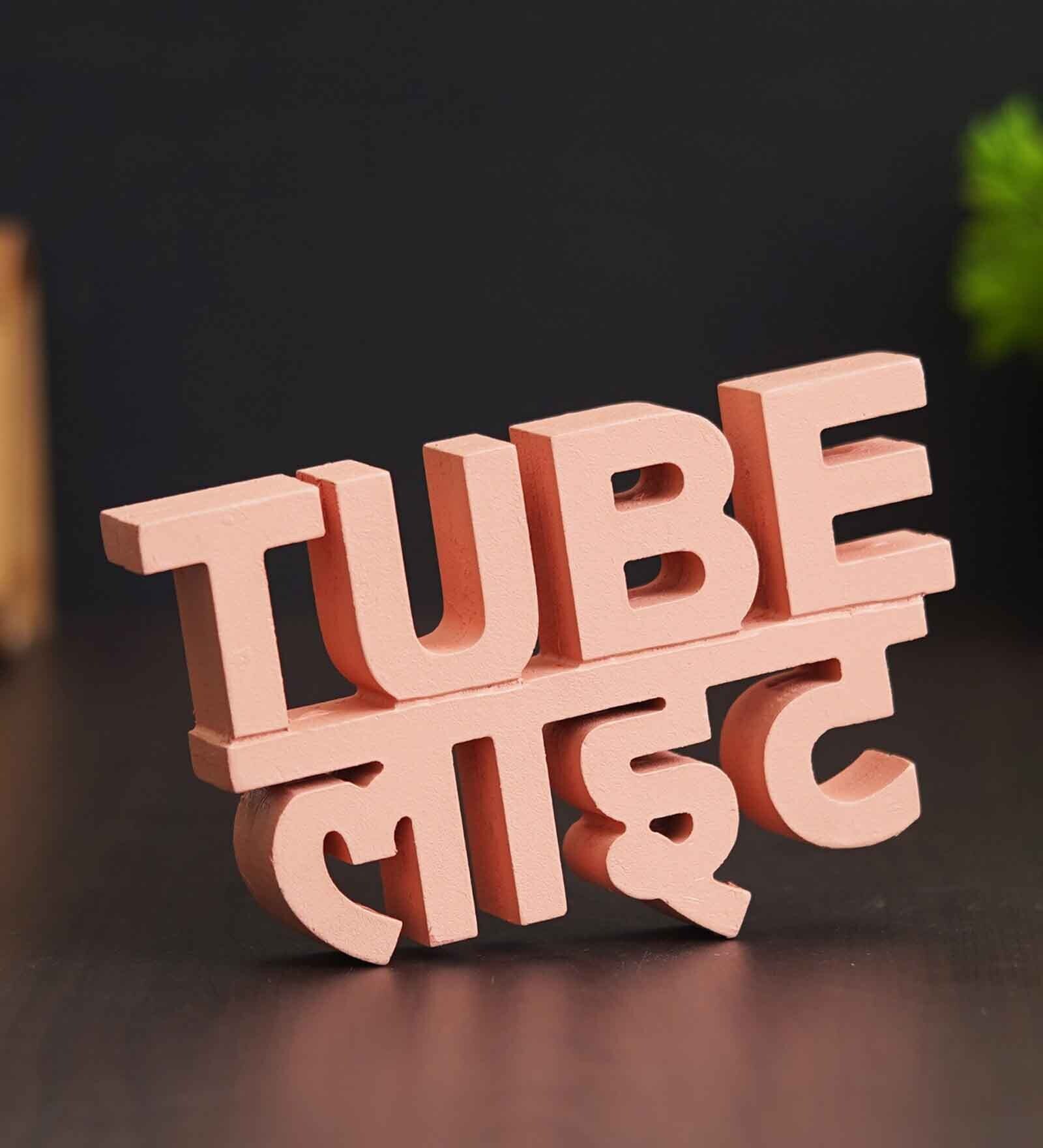 Tube Light Peach Engineered Wood Showpiece