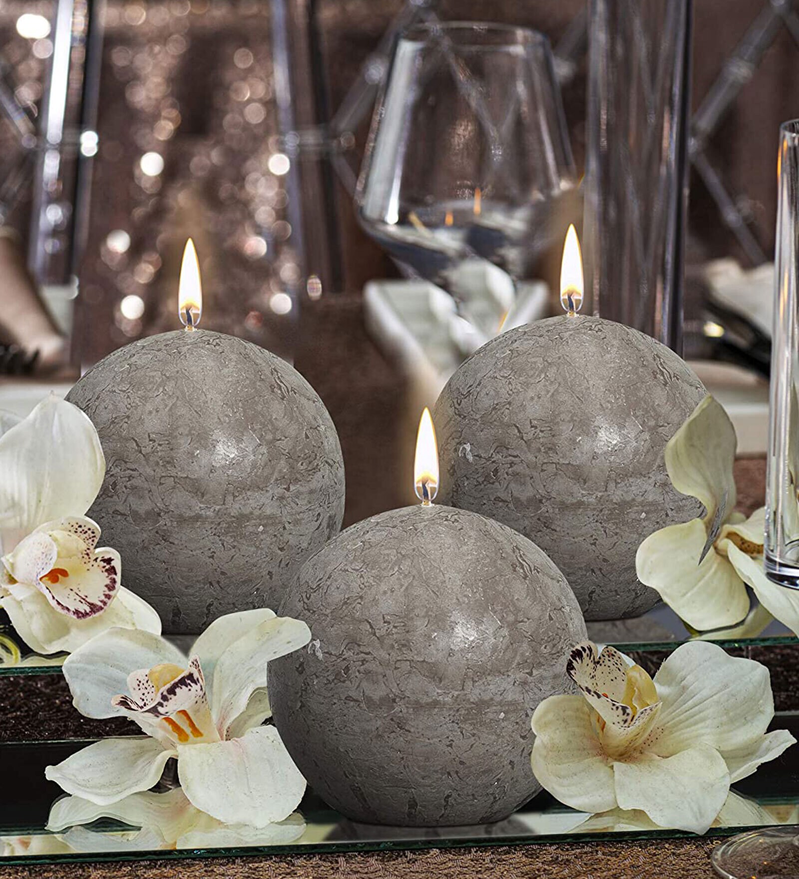Tuberose Set Of 3 Grey Wax Decorative Candles