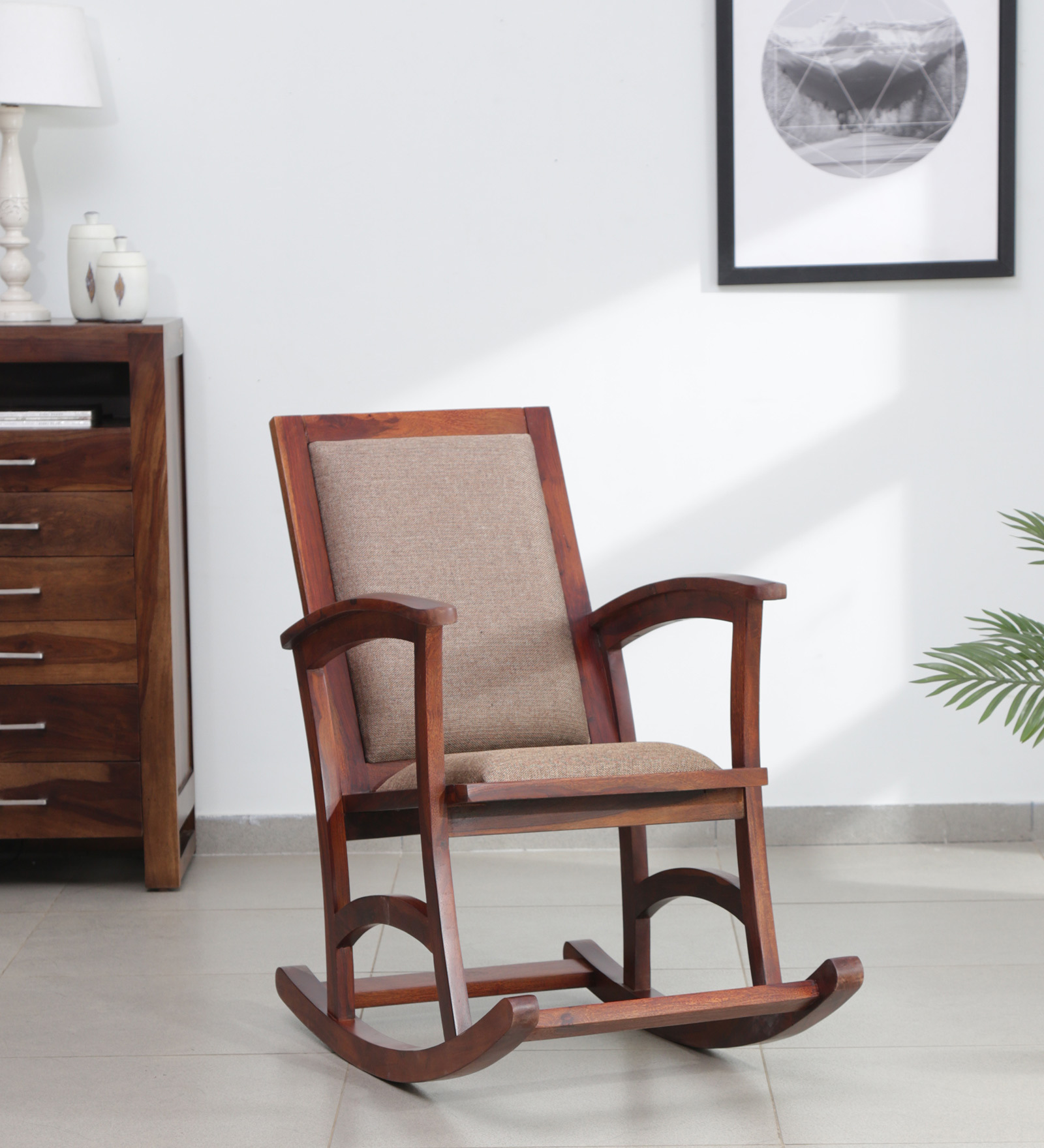 Tucson Sheesham Wood Rocking Chair in Honey Oak Finish