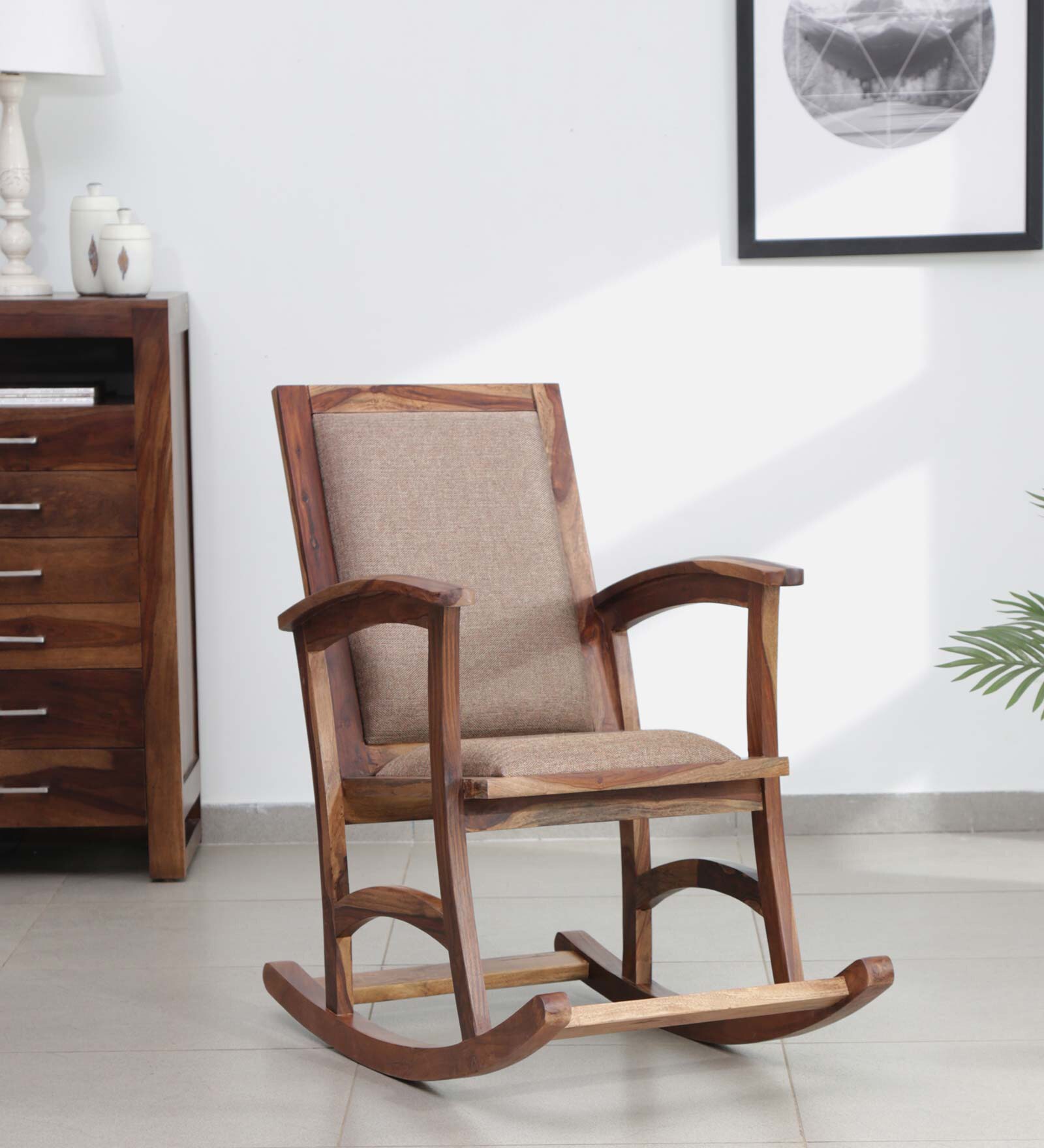 Tucson Sheesham Wood Rocking Chair in Rustic Teak Finish
