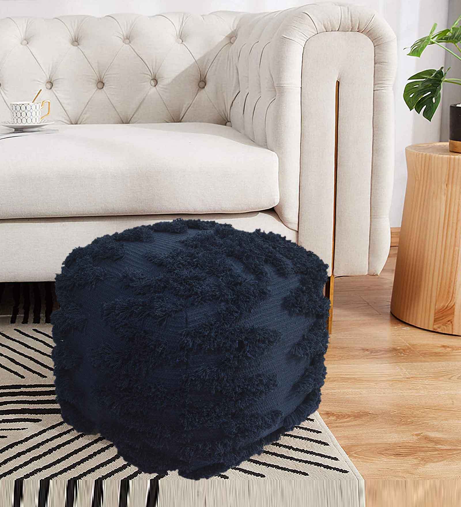 Tufted Pouff In Blue Colour