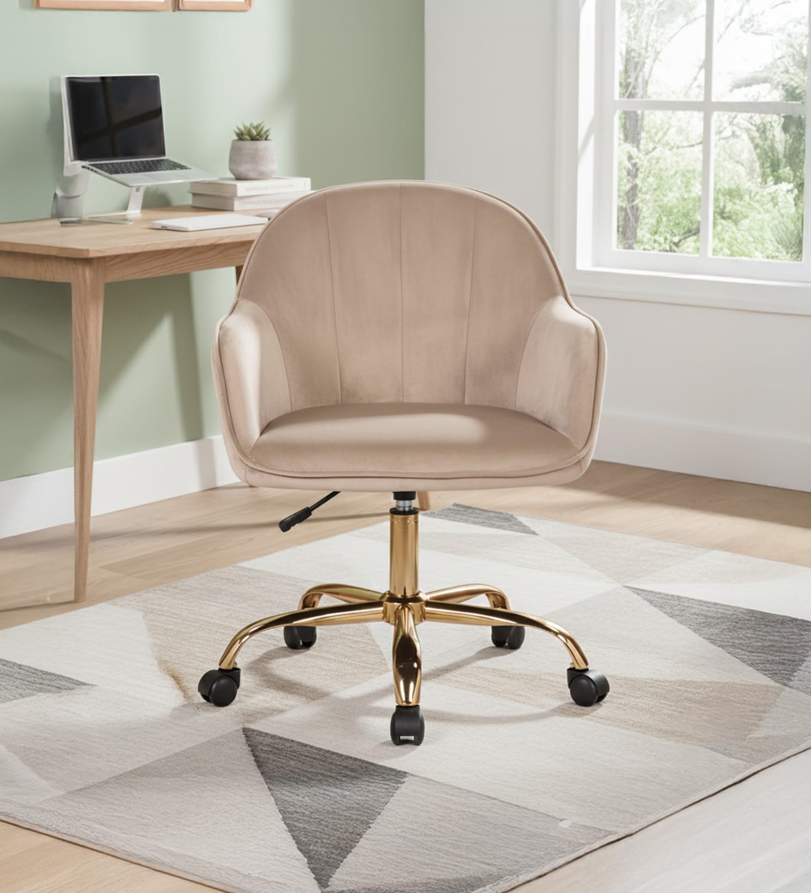 Tufted Velvet Fabric Guest Chair In Brown Colour