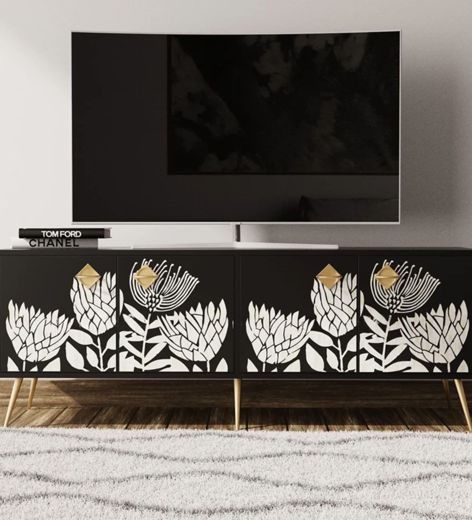 Tulip Mother of Pearl Inlay Media Unit and Entertainment Console Unit