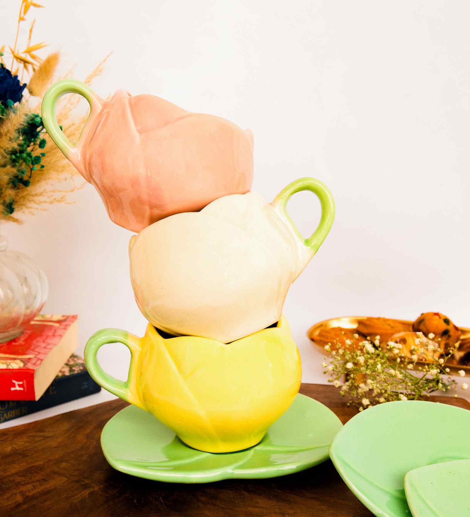 Multicolor Tulip Charm Ceramic Cup Set of 3