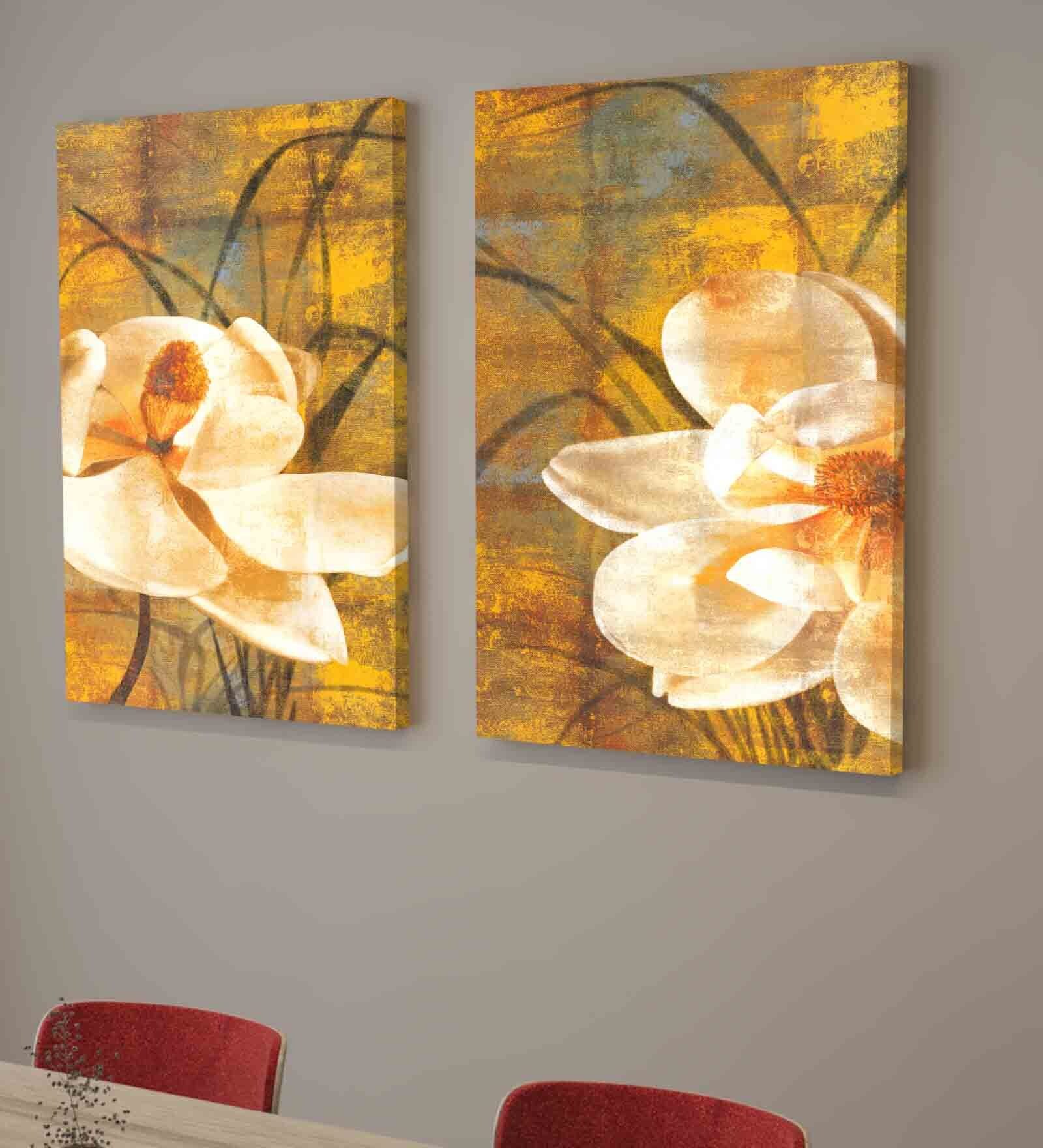 Tulip White & Mustard Engineered Wood (Set of 2) Art Panels