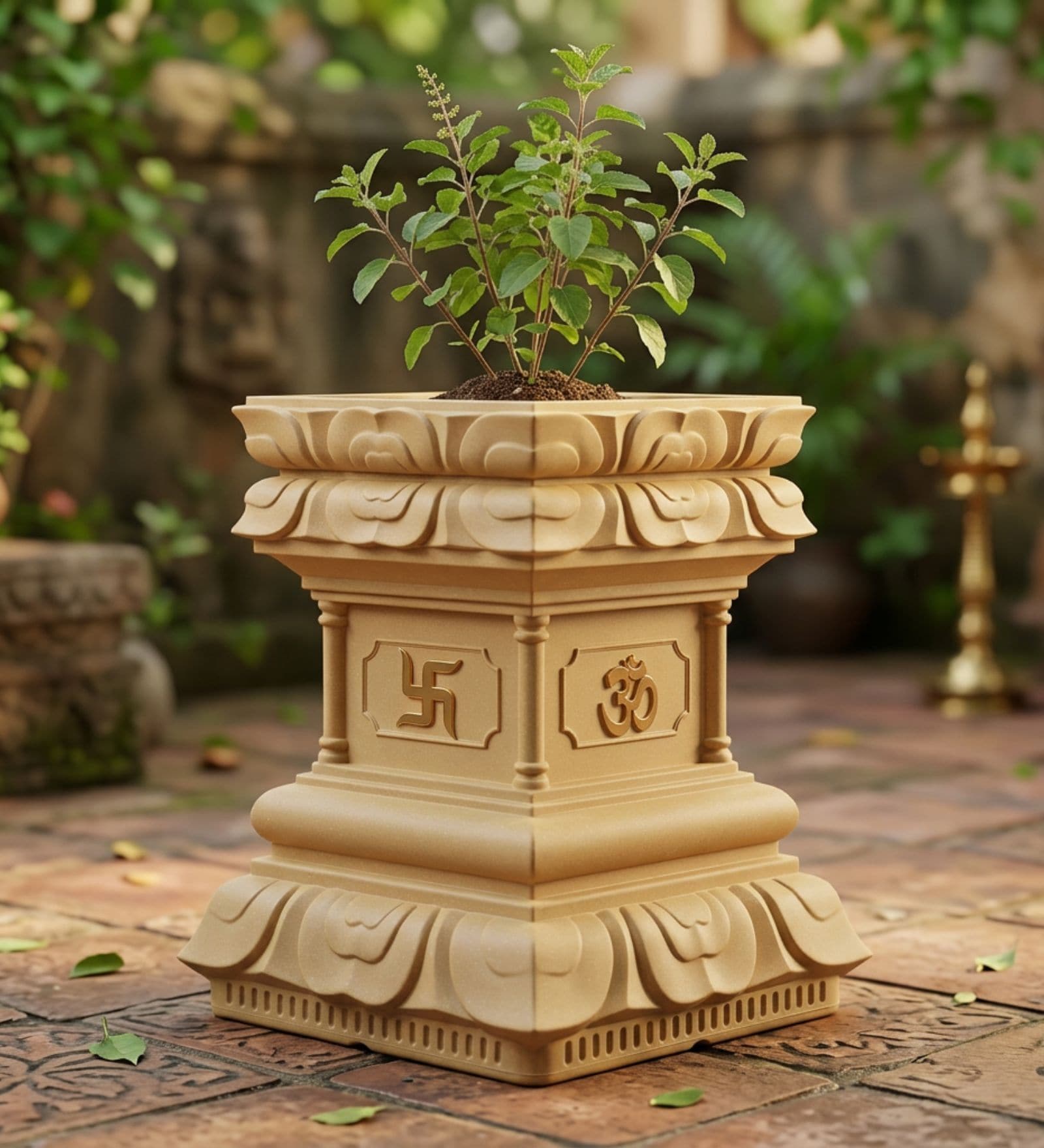 Tulsi Planter 24 inch Beige German Polymer Square Plant Container