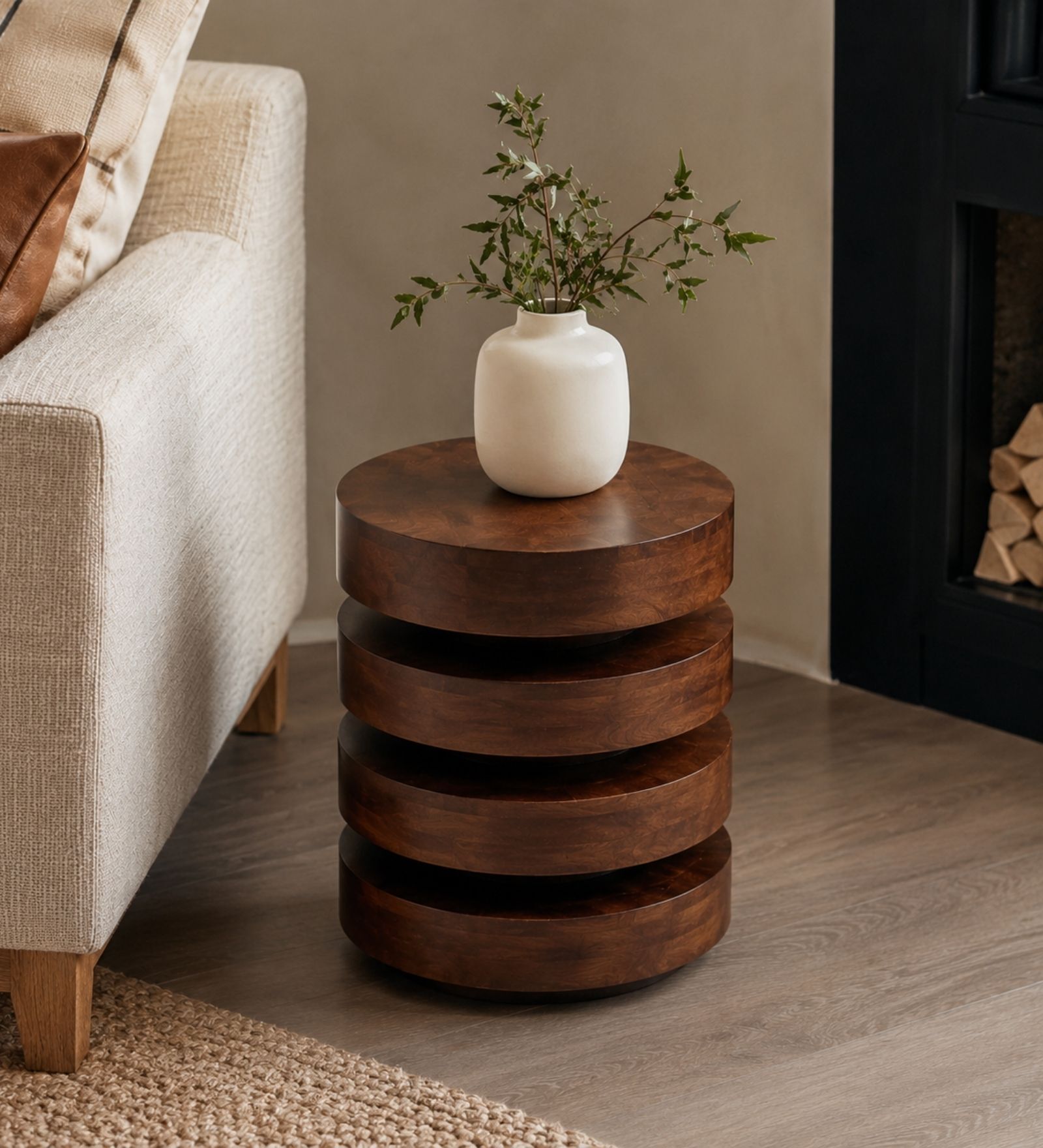 Tulum Side Table In Walnut Brown Finish