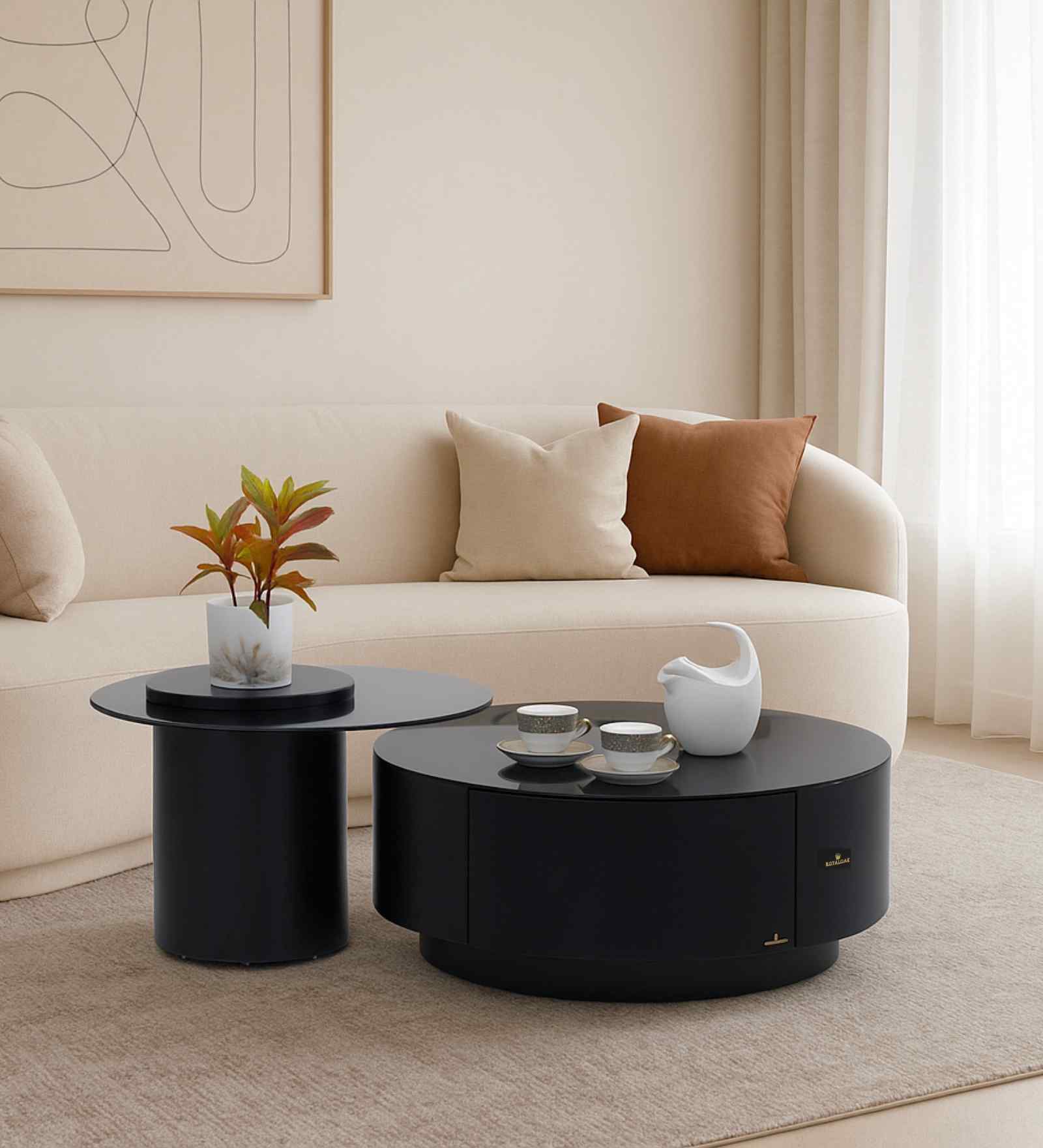 Turin Italian Glass Top Coffee Table Set Of 2 In Black Finish