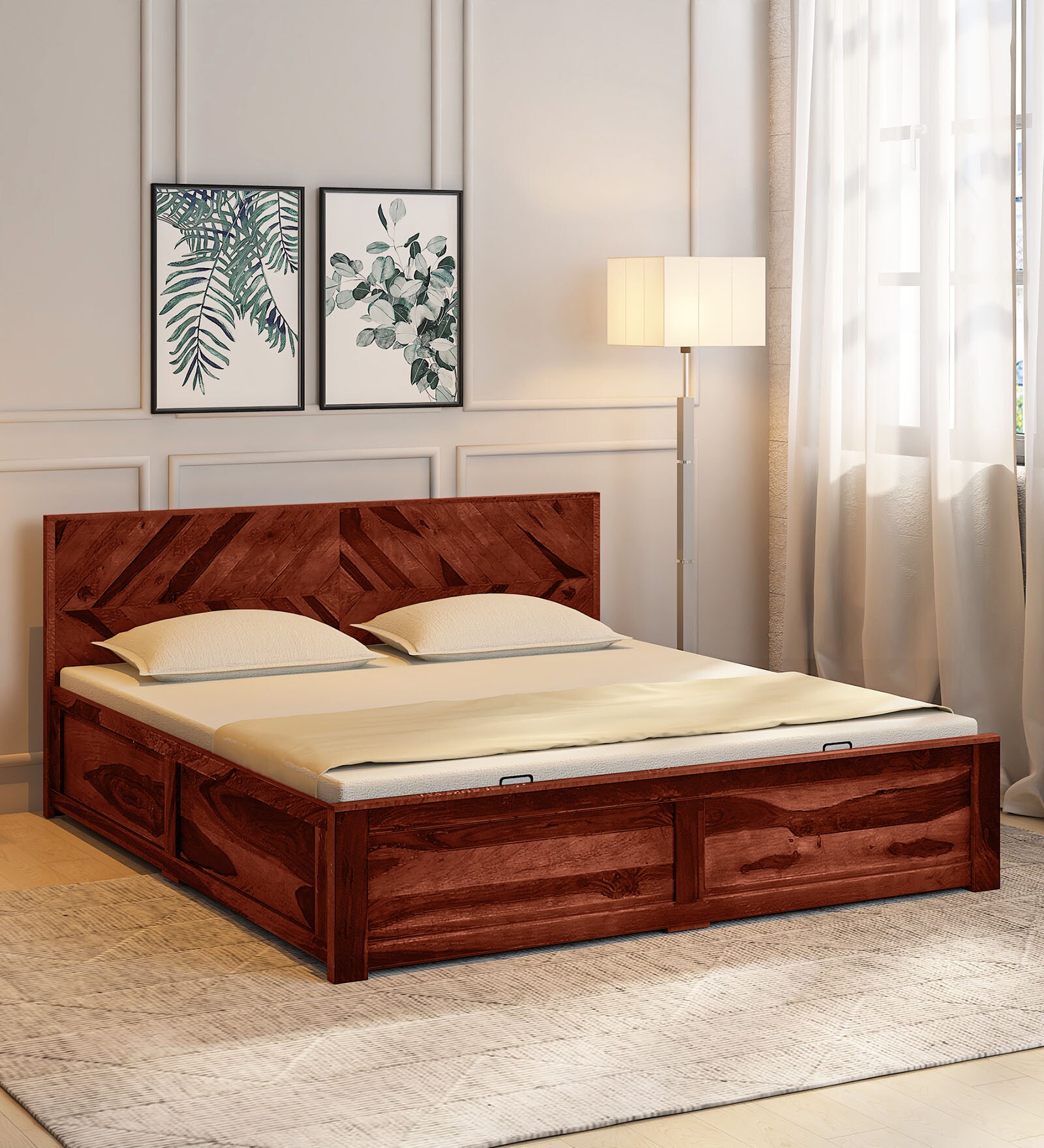 Buy Turin Sheesham Wood Queen Size Bed In Honey Oak Finish With ...