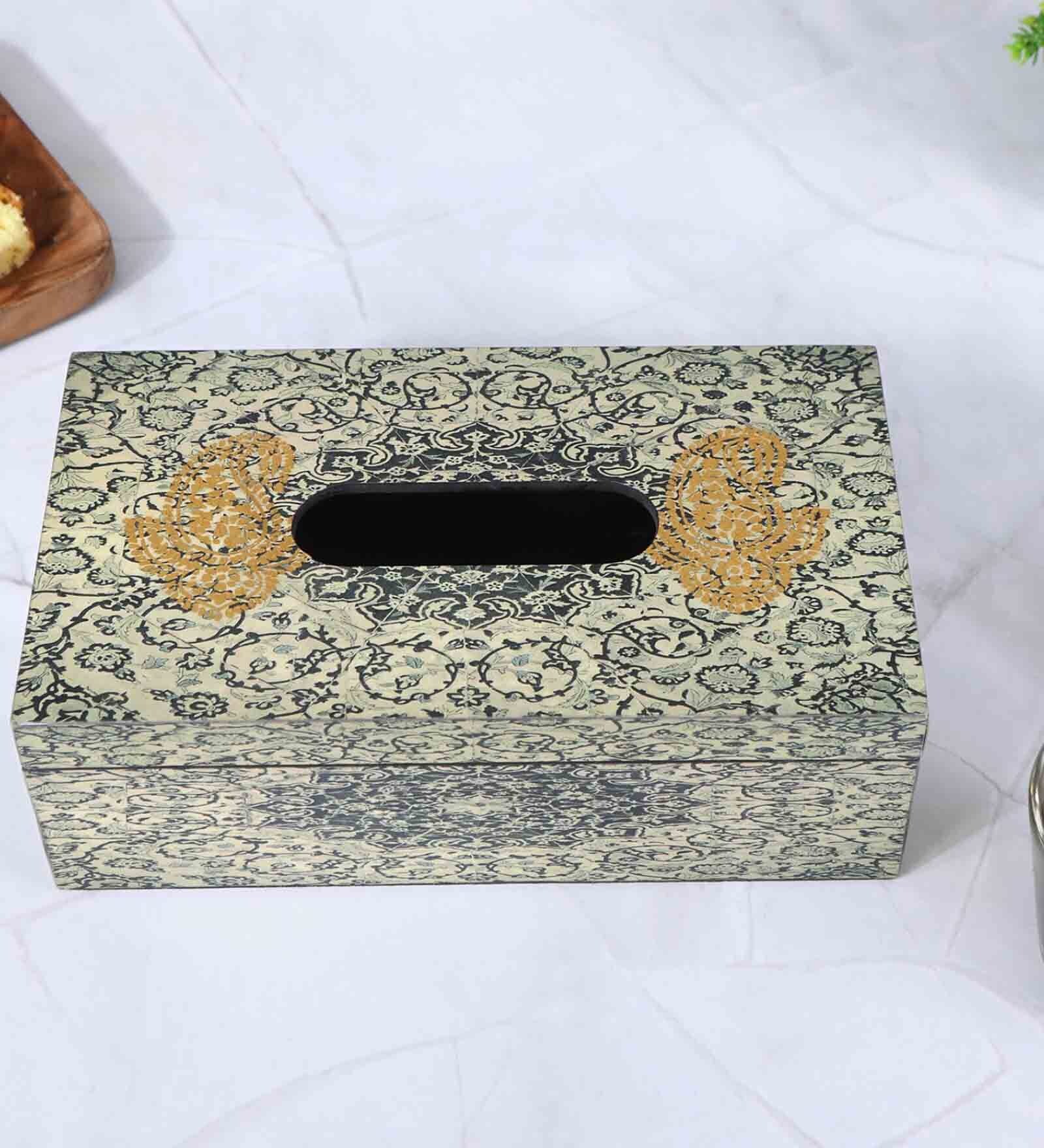 Turkish Beige Wood Tissue Holder