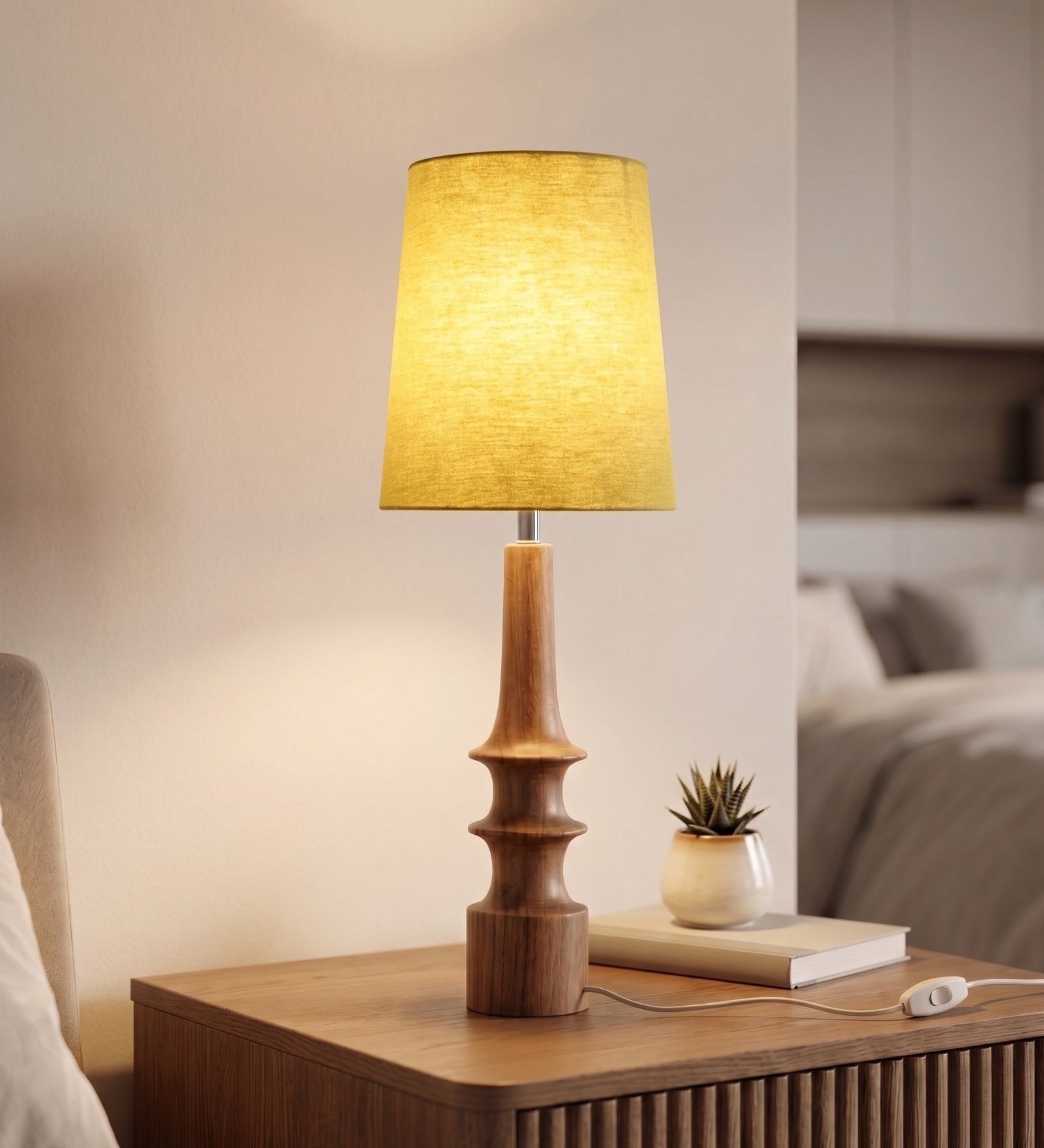 Green Turned Handcrafted Wood Table Lamp