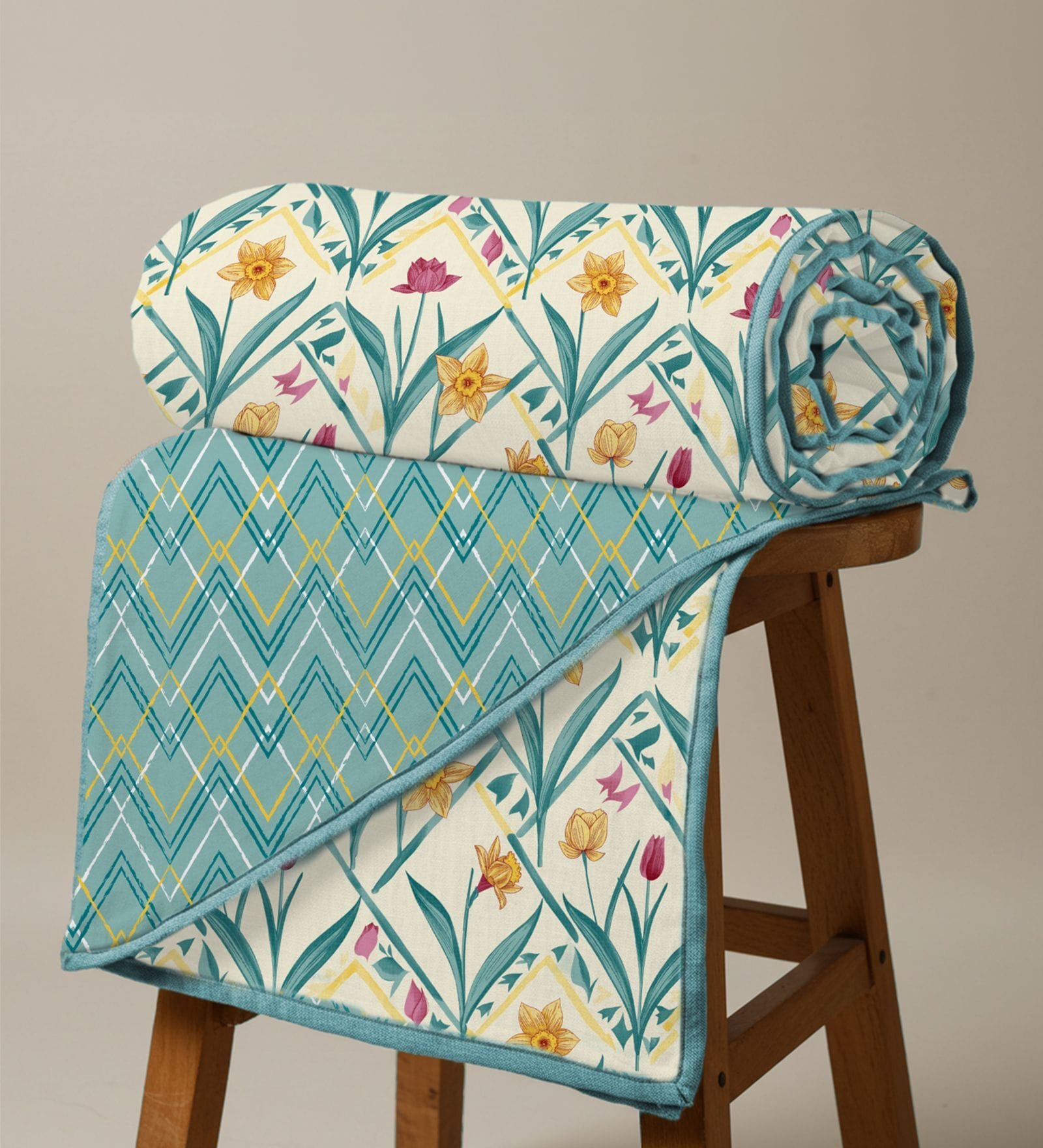Turqoise Cotton Floral 150 GSM Single Bed AC Room Blanket