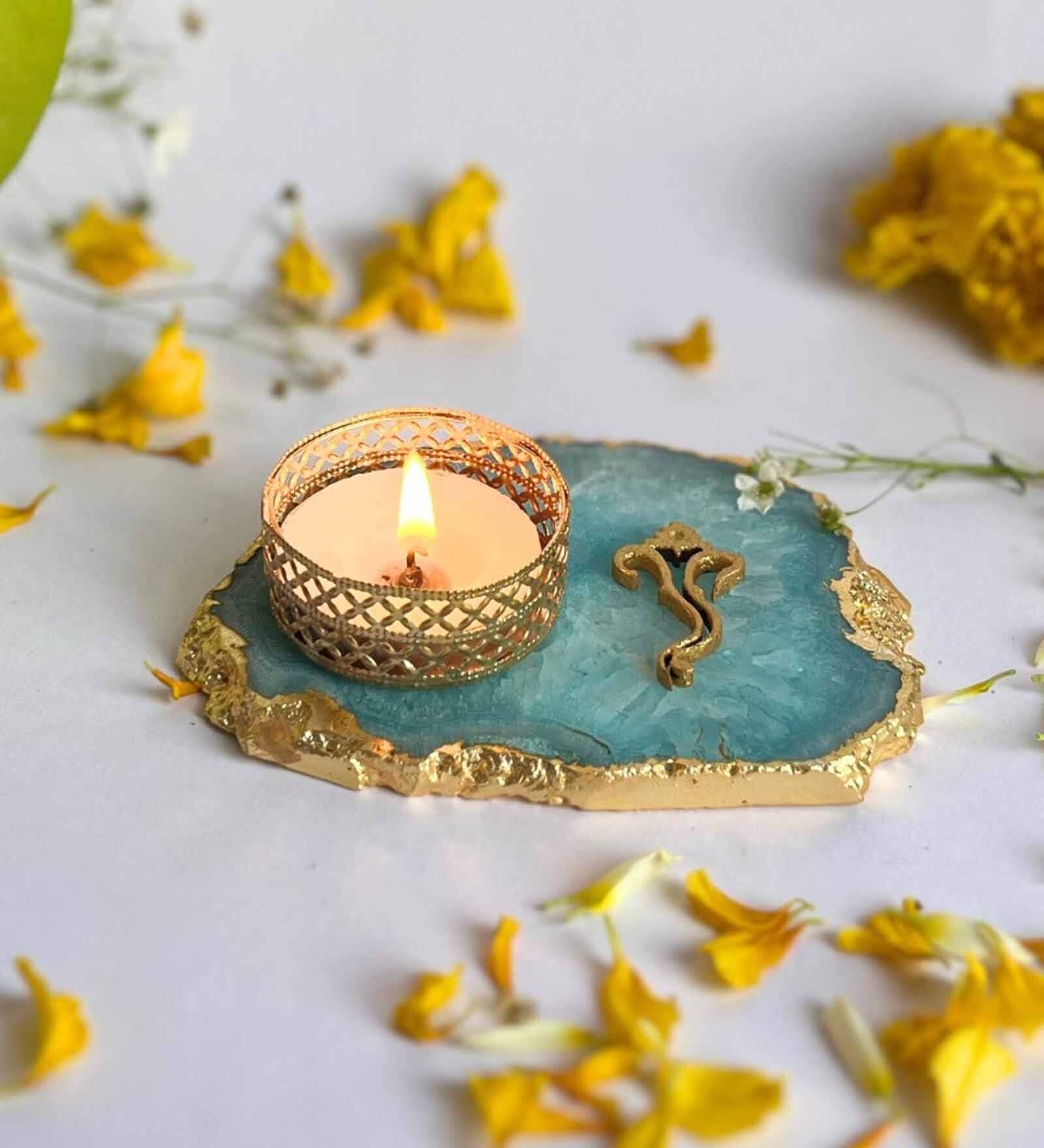 Turqoise Stone Figurine Tea light Holder
