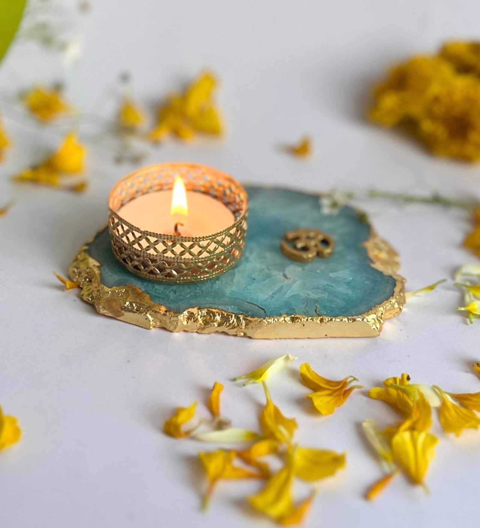 Turqoise Stone Figurine Tea light Holder