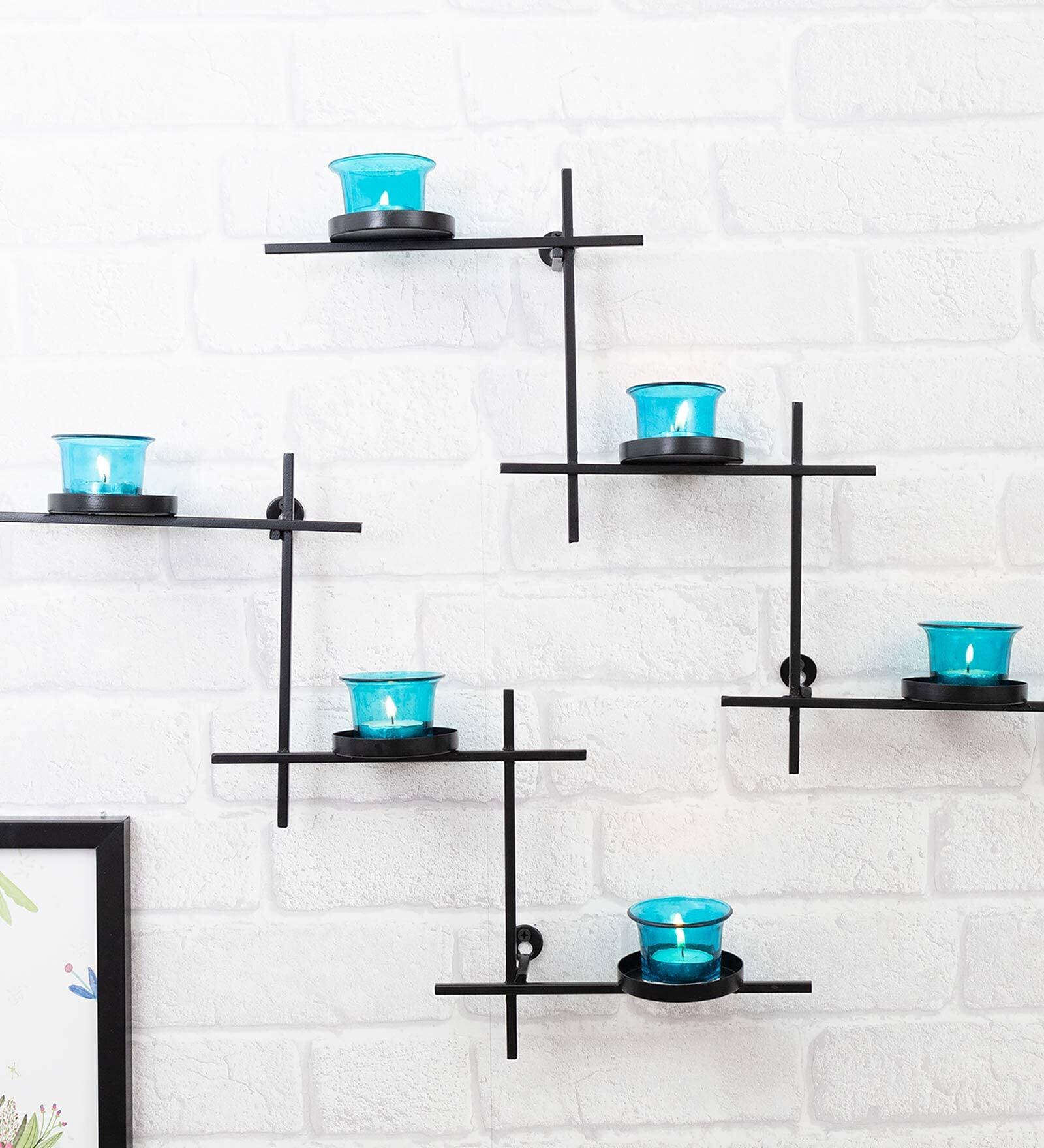 Turquoise Metal Accent Wall Tea Light Holders (Pack Of 2)
