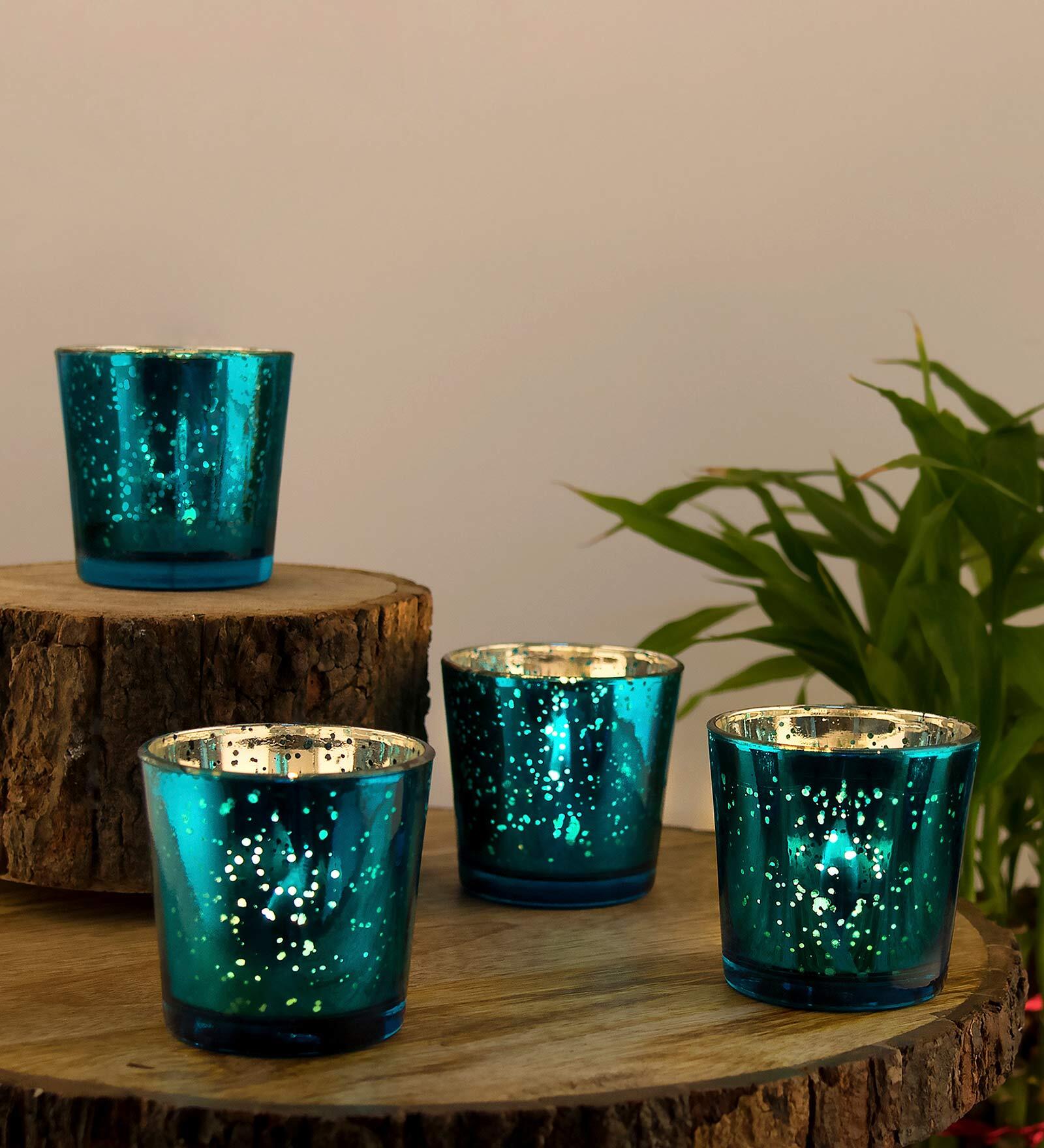 Buy Turquoise Glass Table Tea Light Holders Votives Pack Of 4 At 53   Turquoise 2 4 Inches Set Of  1 Votive   Tea Light By Homesake Turquoise 2 4 Inches Set Of  1 Votive  U8aael 