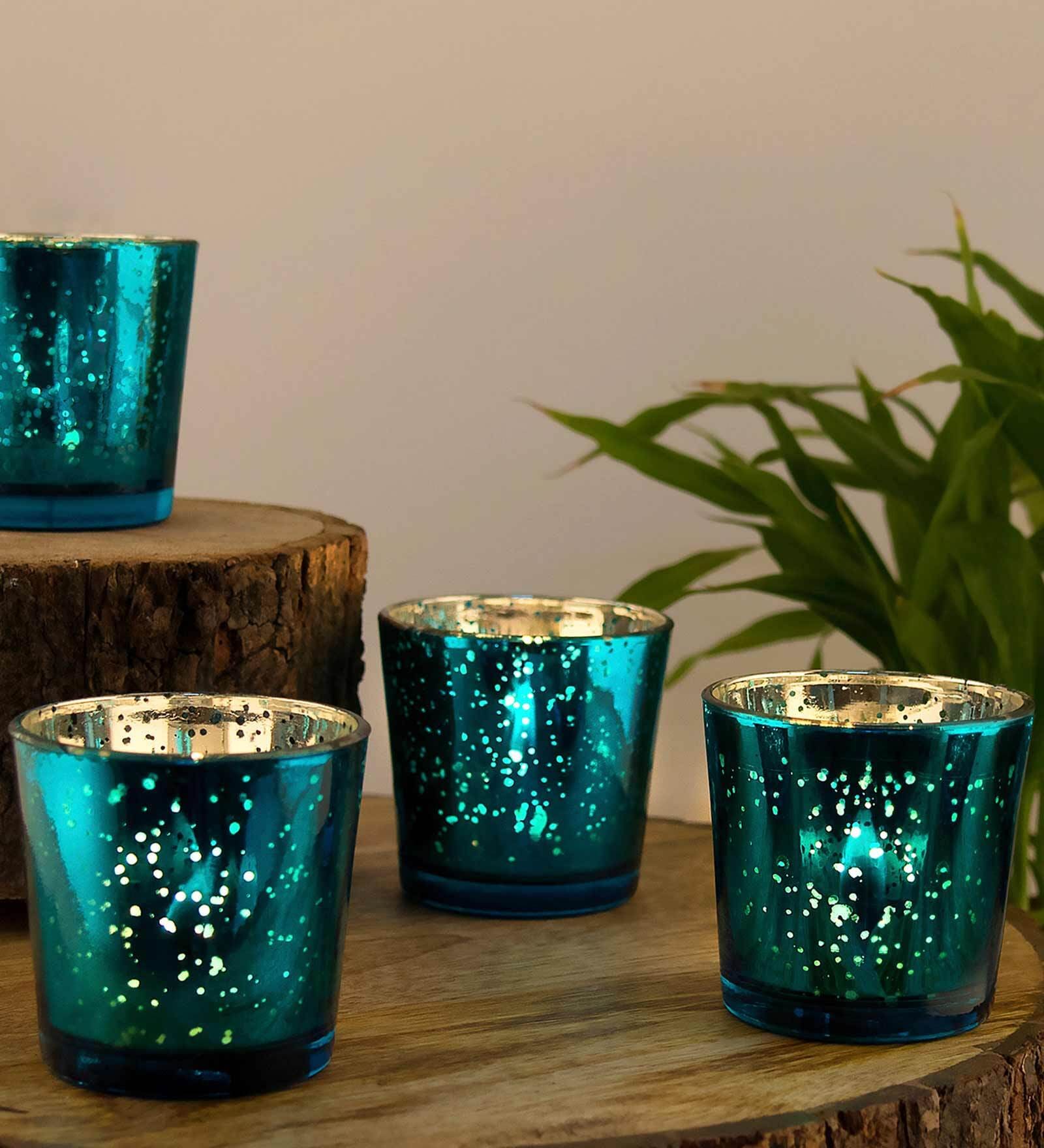Turquoise Glass Triad Votives & Tea Light Holders (Pack Of 10)
