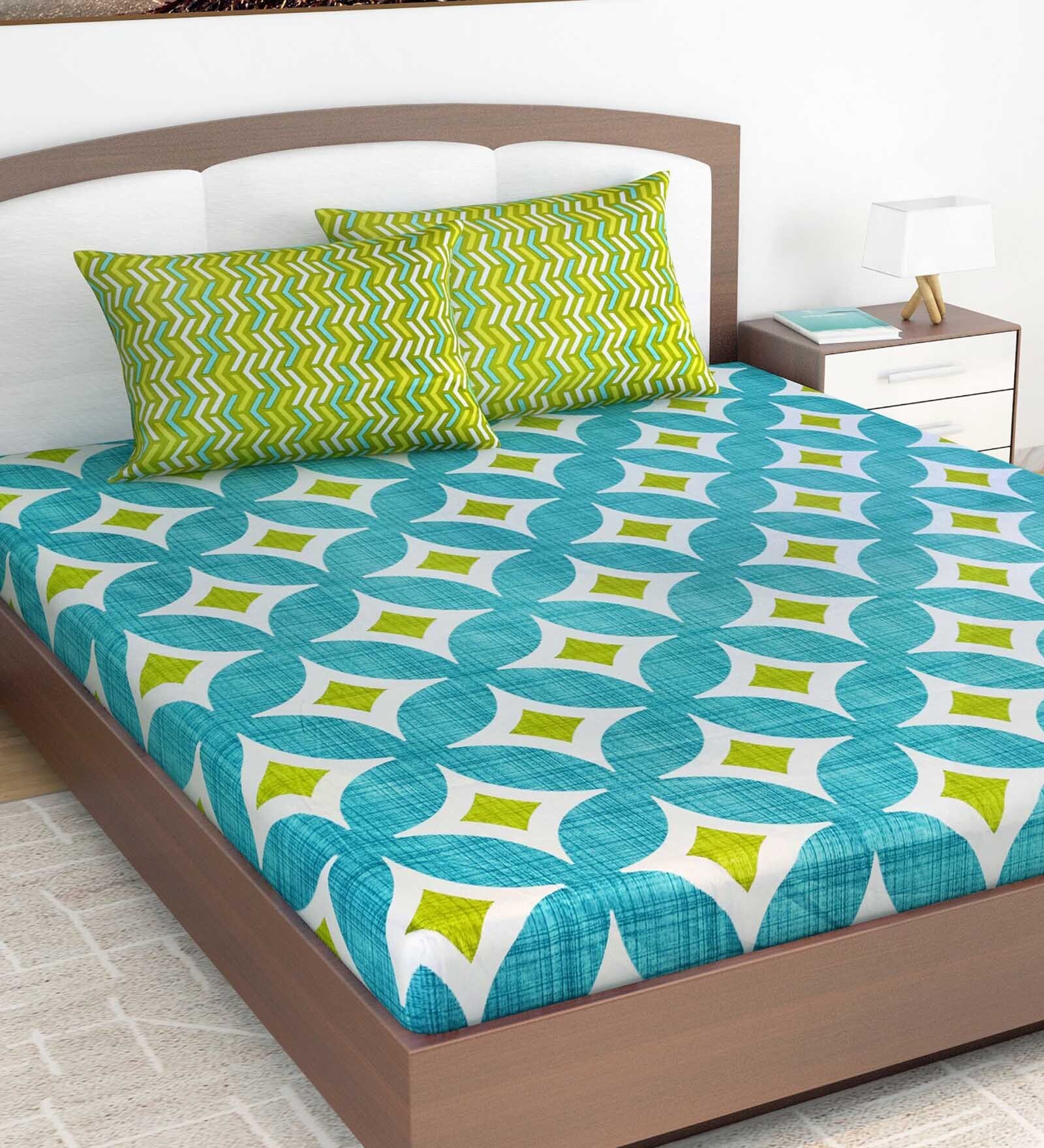 Blue Abstract 144 TC 100% Cotton King Sized Bed Sheets with 2 Pillow Covers Blue Abstract 144 TC 100% Cotton King Sized Bed Sheets with 2 Pillow Covers