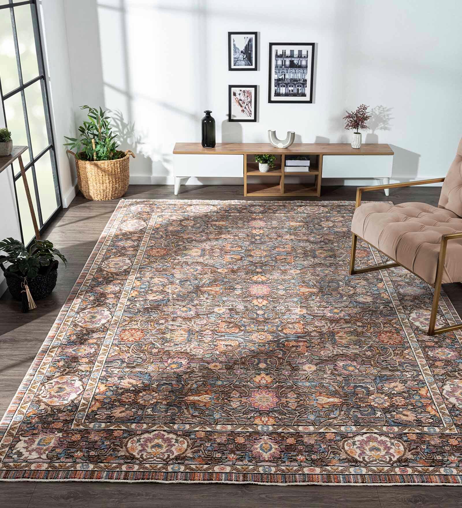 Turquoise Blue Abstract Polyester 59x32 Inches Machine Made Floor Runner