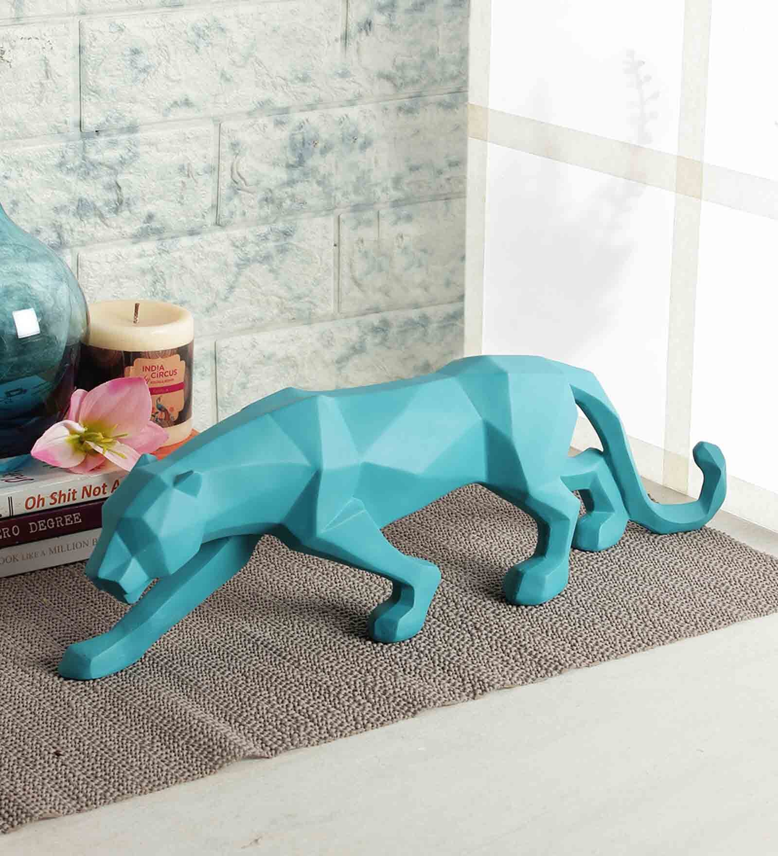Buy Turquoise Bobcat Polyresin Animal Figurine and Idols India Circus by Krsnaa Mehta Online