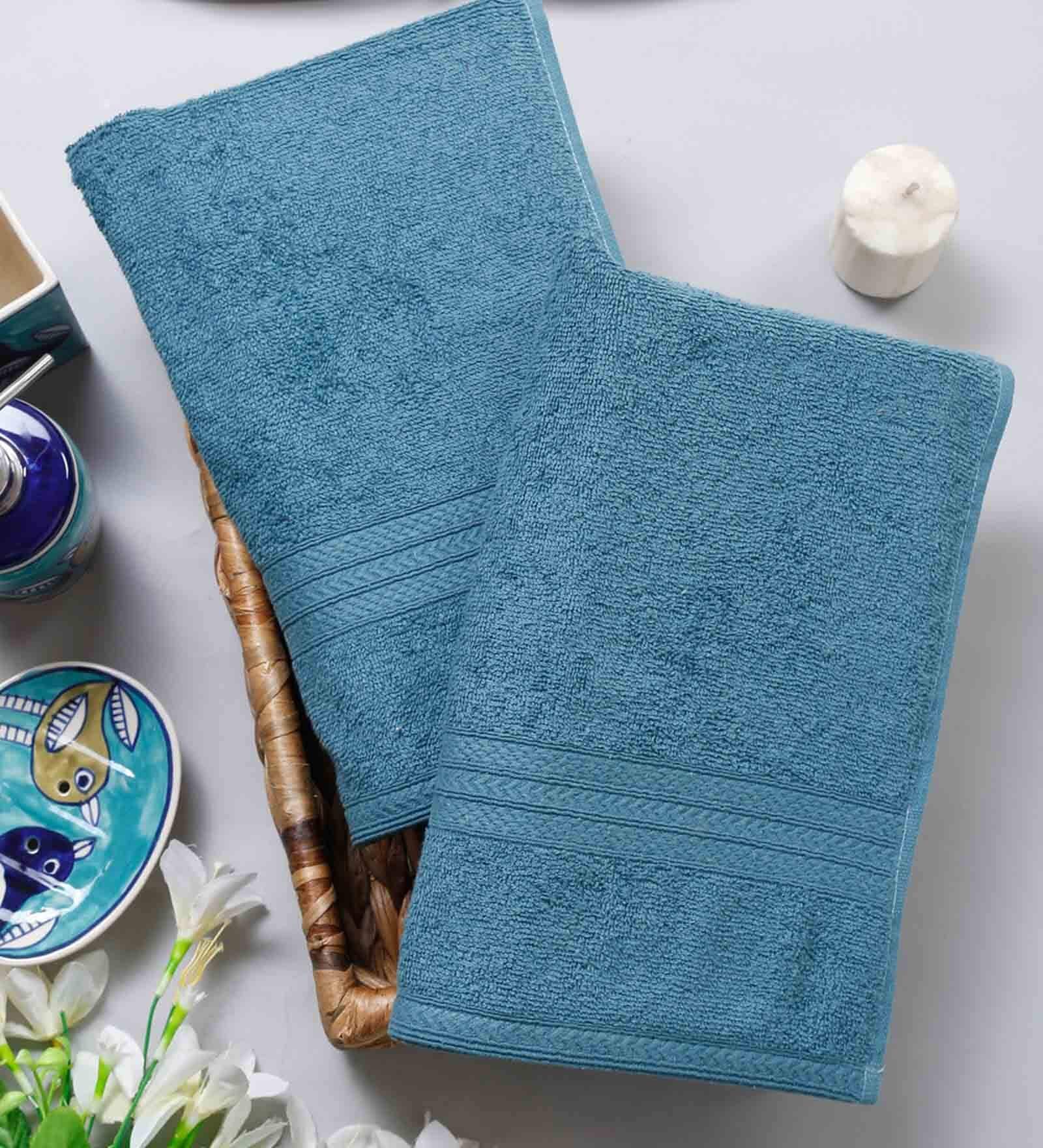 Buy Turquoise Solid 450 GSM Cotton Hand Towels (Set of 2) at 53 OFF by