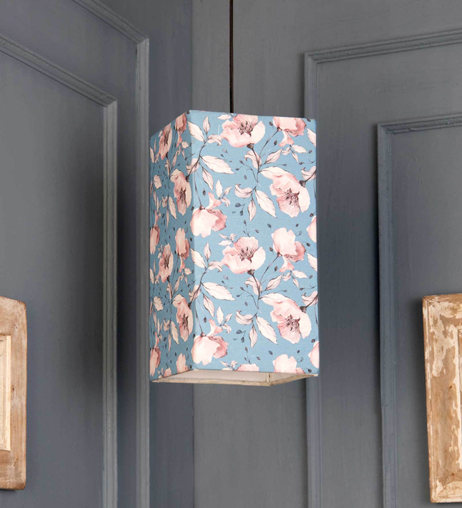 Turquoise Floral Multicolor Fabric Single Hanging Light