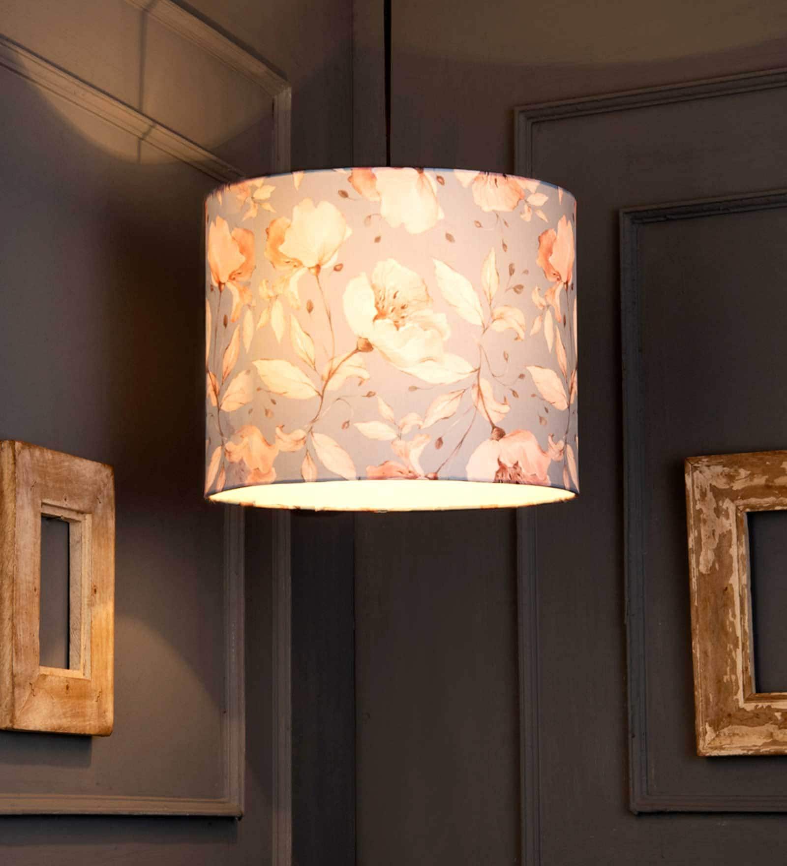 Turquoise Floral Round Multicolor Fabric Single Hanging Light