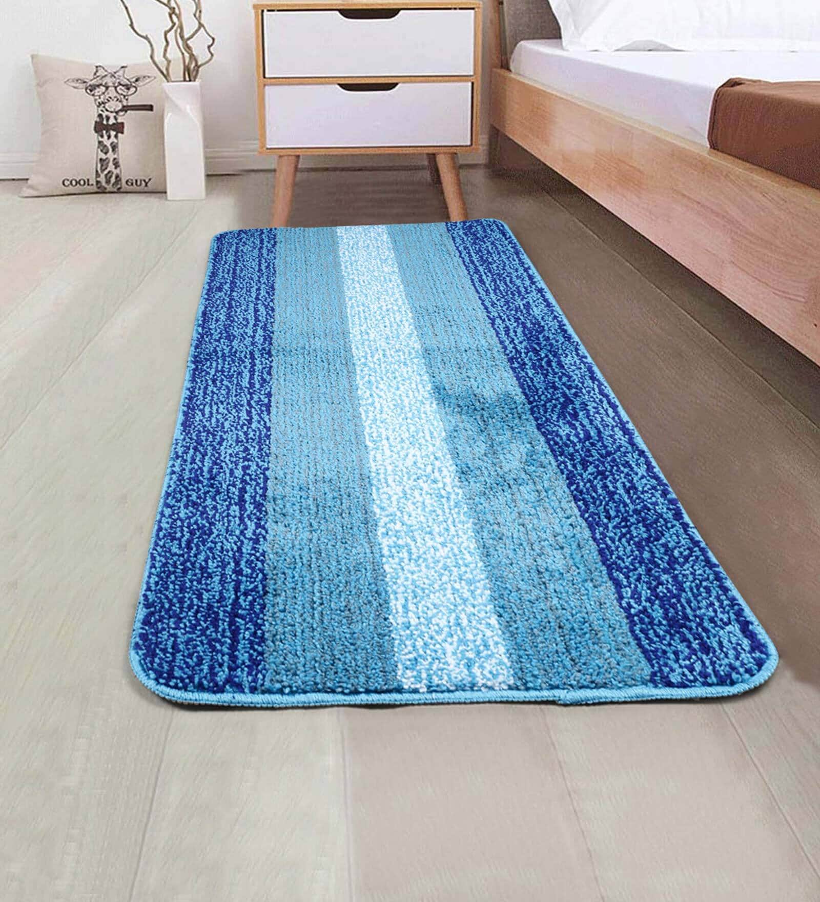 Turquoise Microfibre 39 x 20 Inches Machine Made Floor Runner