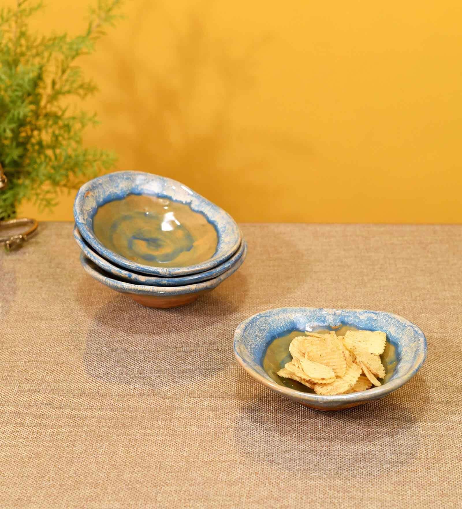 Nut Turquoise Green 150 ml Ceramic (Set of 4) Dinner Bowls