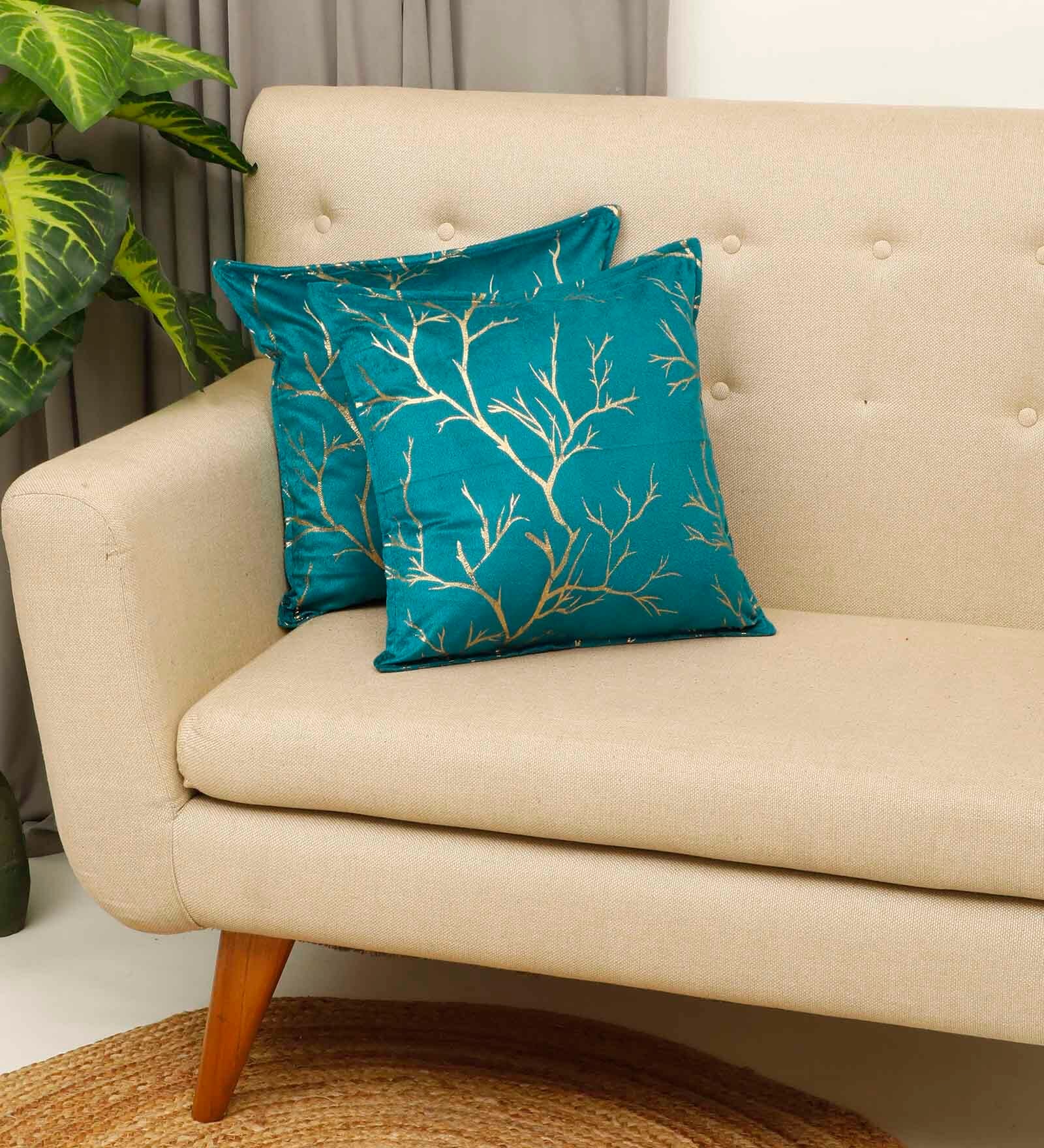 Turquoise Printed Velevt 2 Cushion Covers