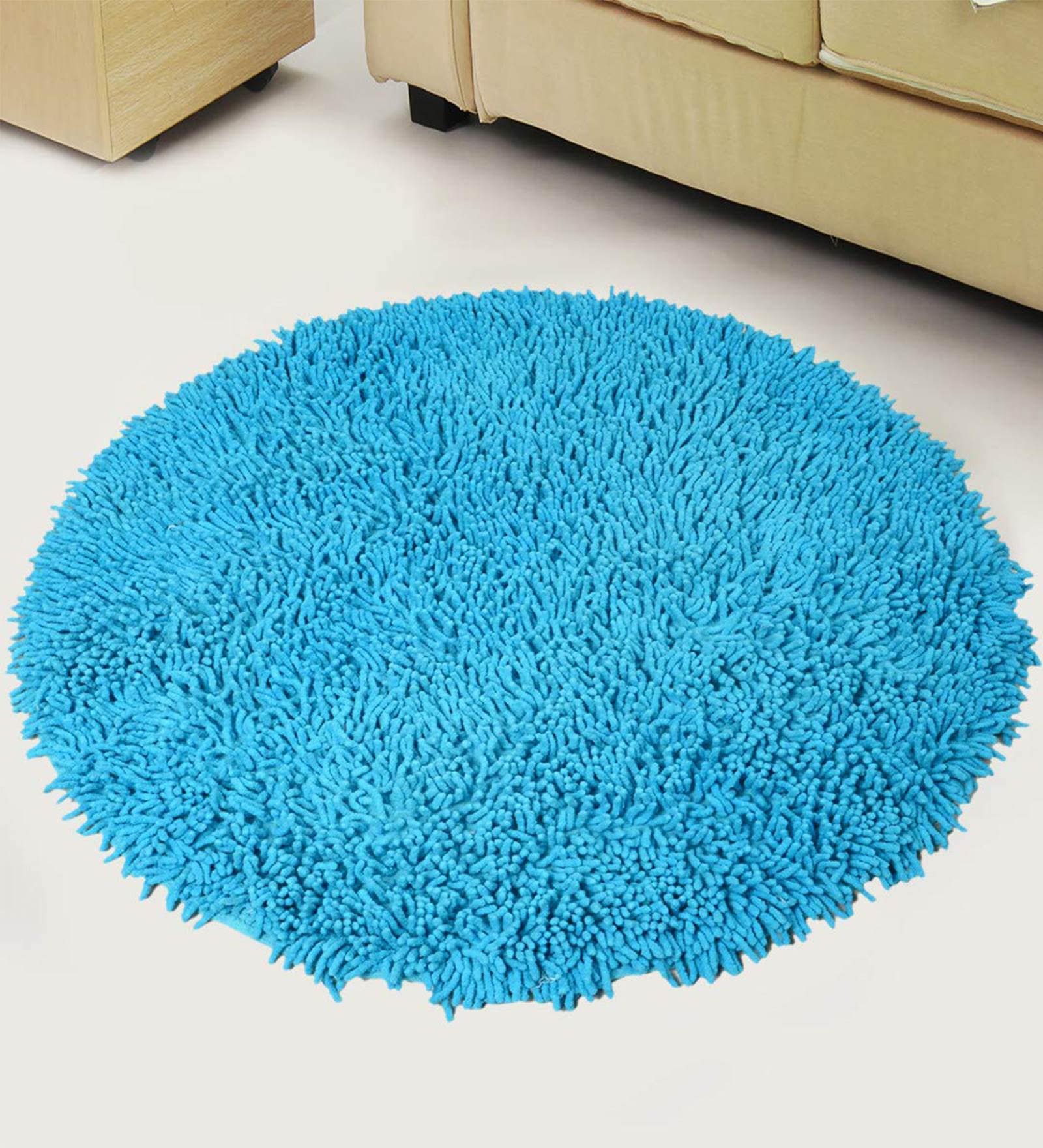 Blue Solid Cotton 35x35 Inches AntiSkid Bath Mat