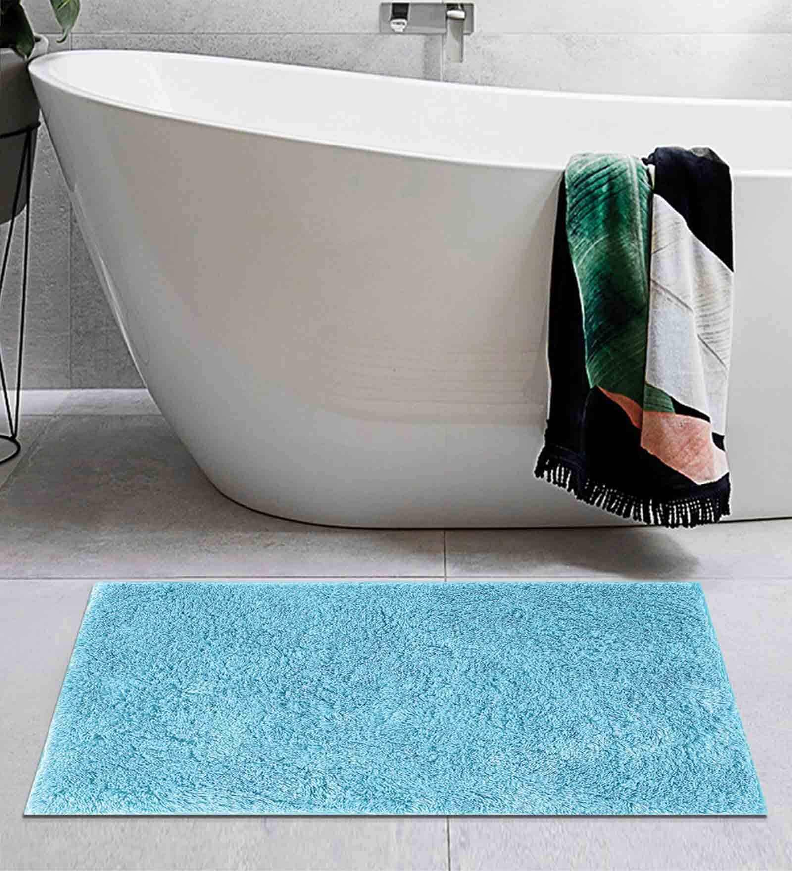 Turquoise Solid Cotton AntiSkid Bathmat