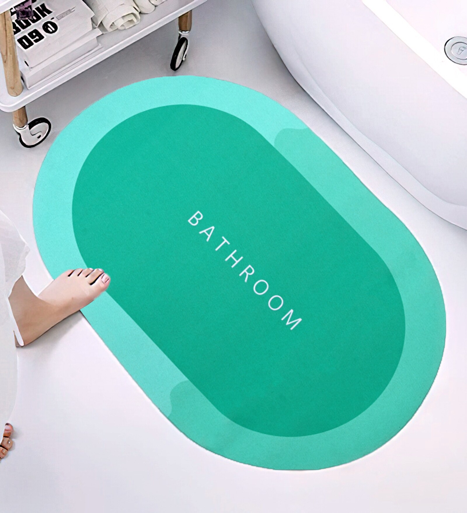 Turquoise Slogan Rubber 23.6X15.7 Inches Max Absorbant (Pack of 2) Oval Bath Mat