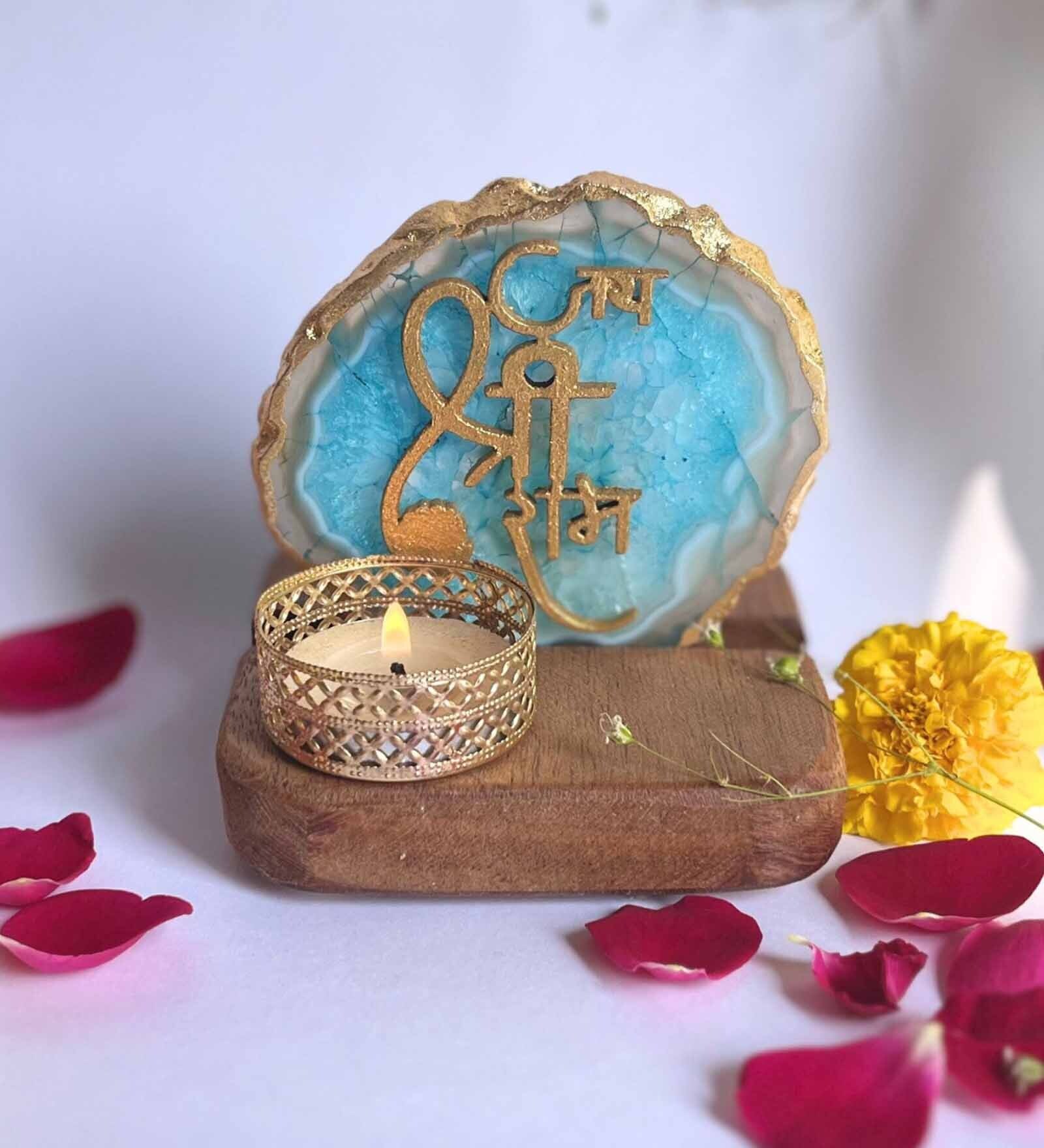 Turquoise Stone Figurine Tea light Holder